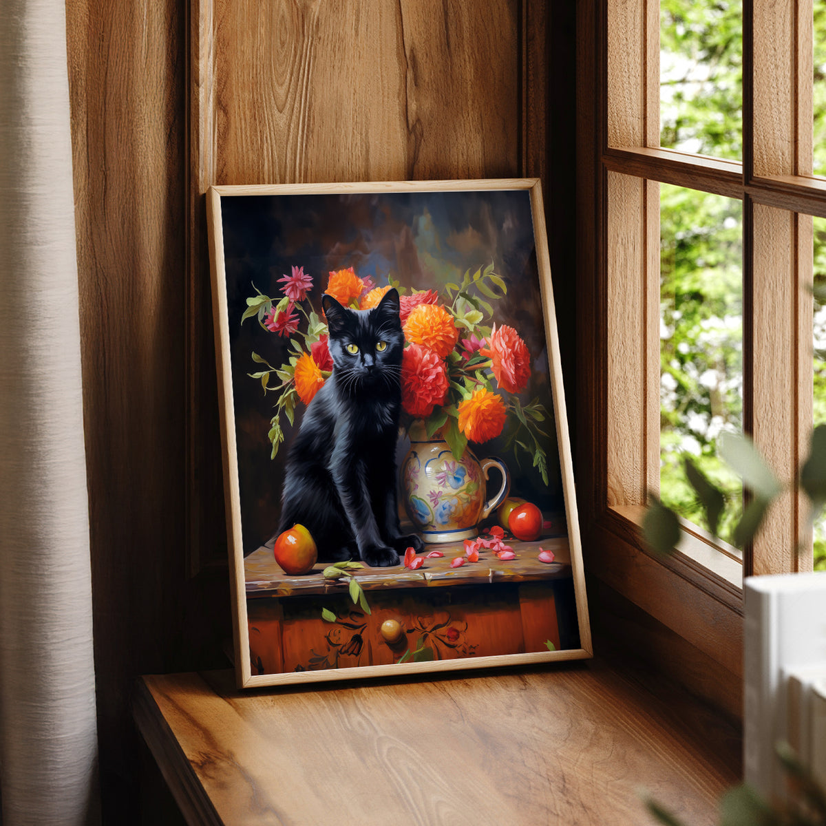 Black Cat Floral Still Life Art Print – Vintage Style Wall Decor Poster – 38-03 — artwork preview 7