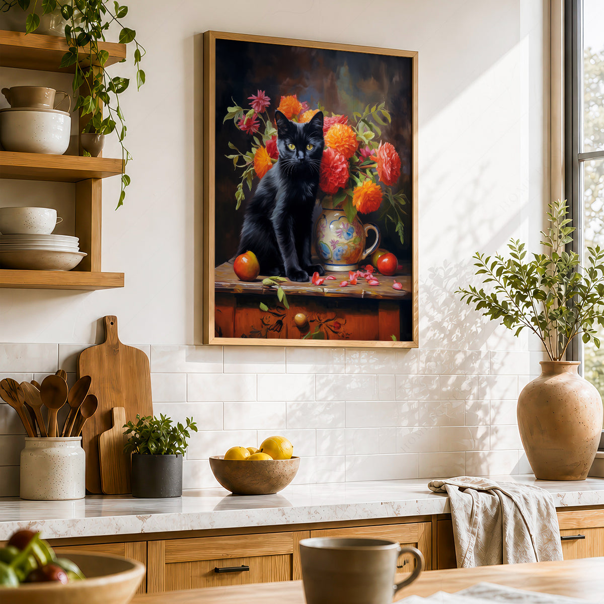 Black Cat Floral Still Life Art Print – Vintage Style Wall Decor Poster – 38-03 — artwork preview 23