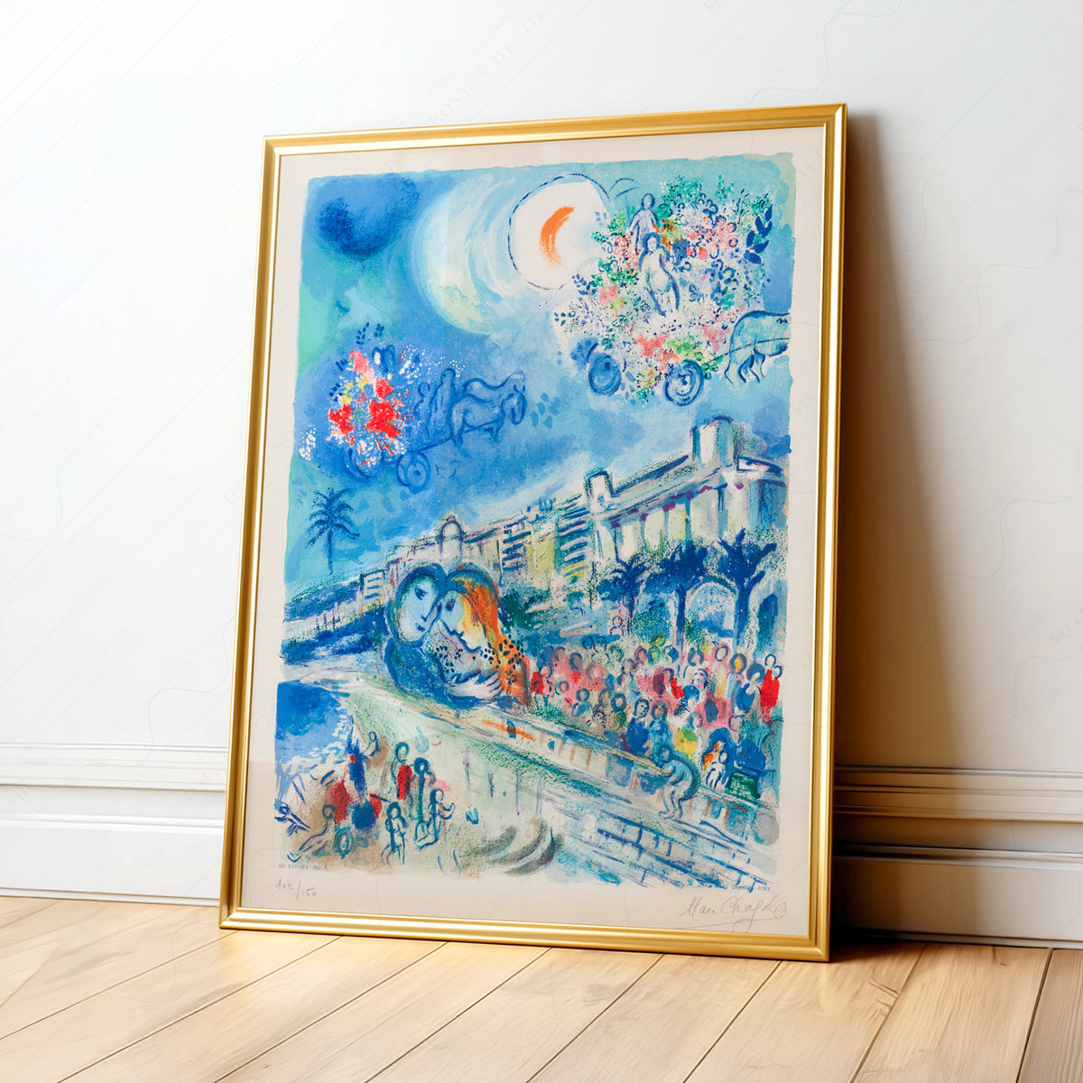 After Marc Chagall Blue City and Flowers Art Print — artwork preview 1