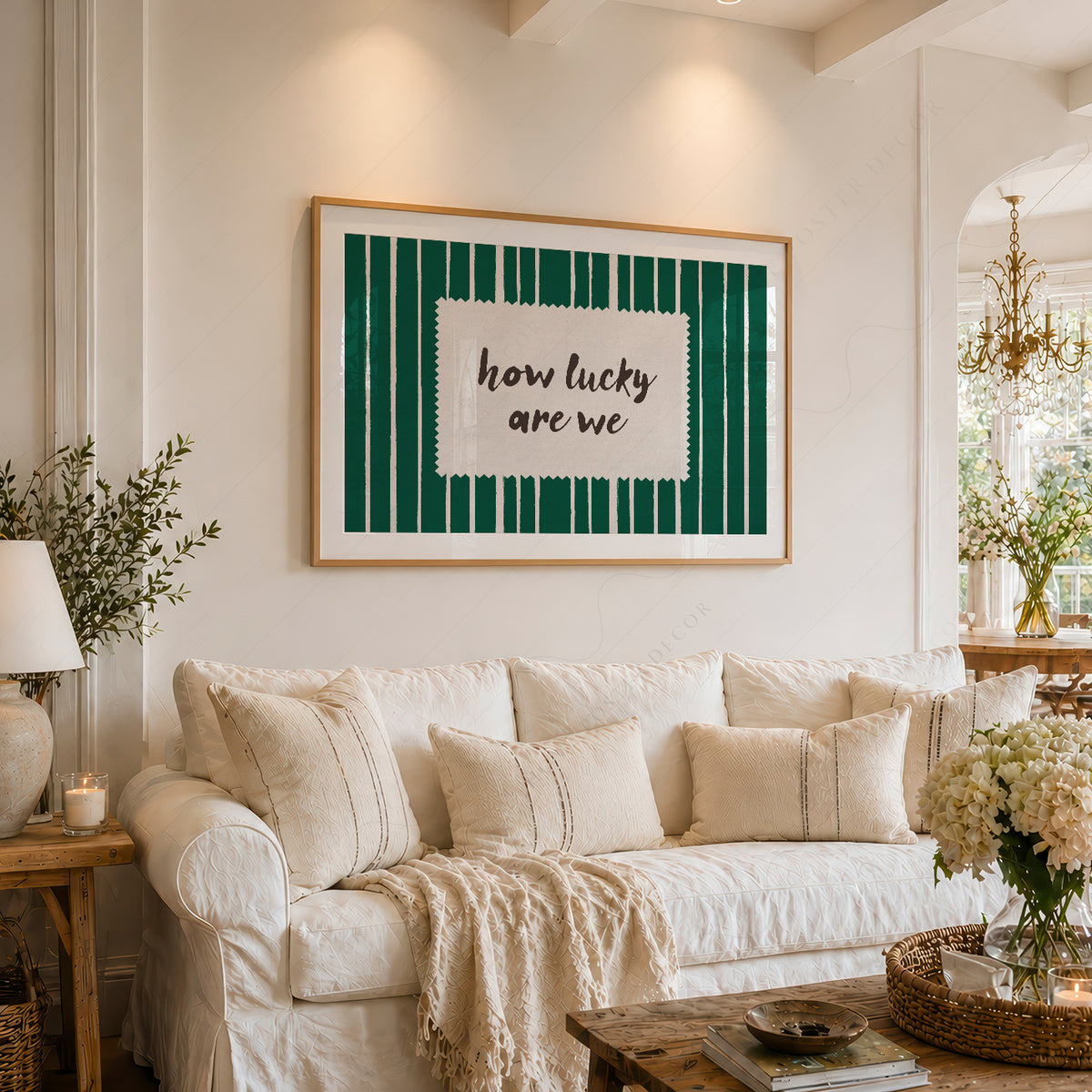 How Lucky Are We Green Stripe Quote Art Print — artwork preview 6