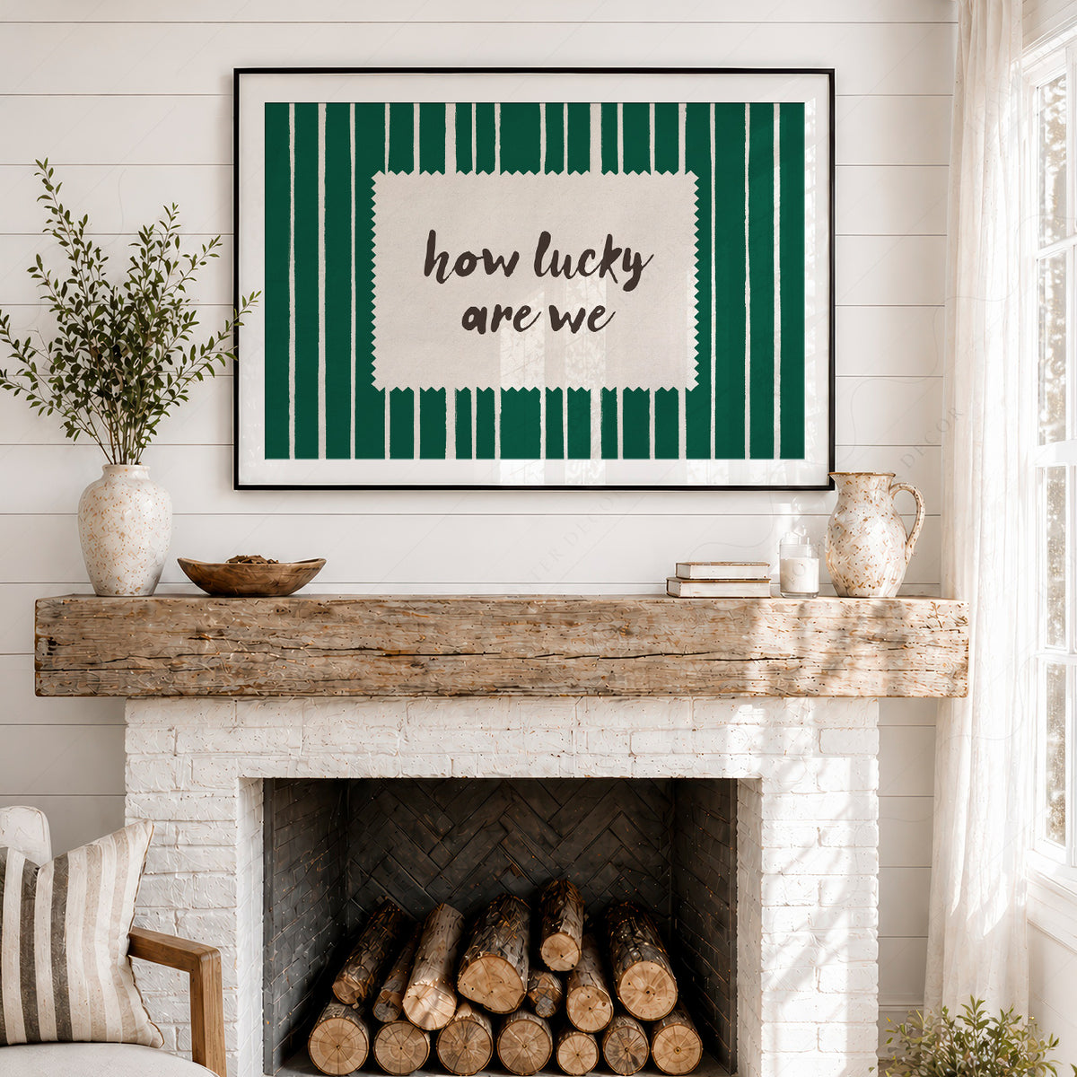 How Lucky Are We Green Stripe Quote Art Print — artwork preview 18