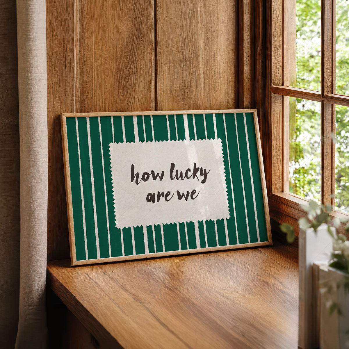 How Lucky Are We Green Stripe Quote Art Print — artwork preview 22