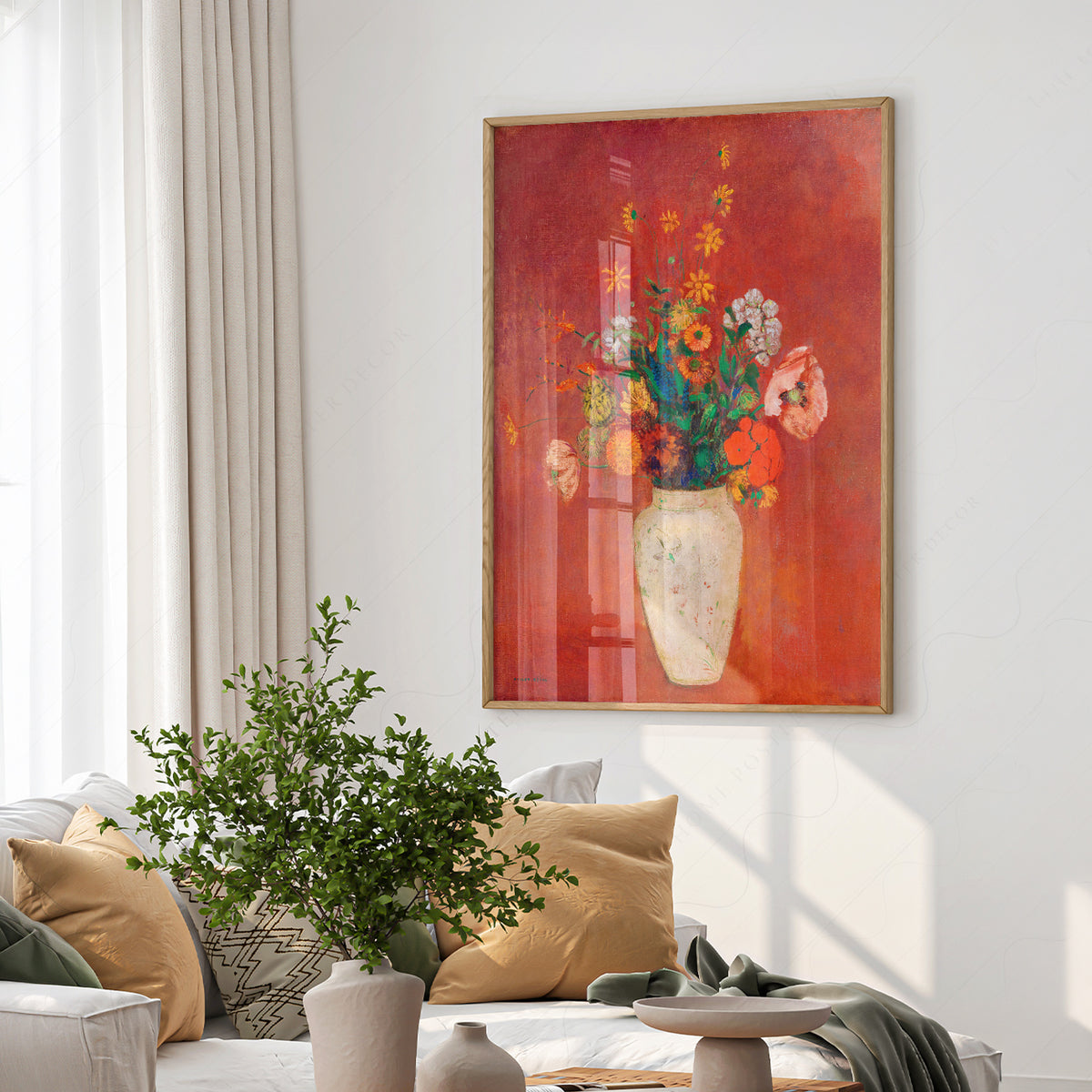 Odilon Redon Flowers against a Red Background Art Print — artwork preview 6