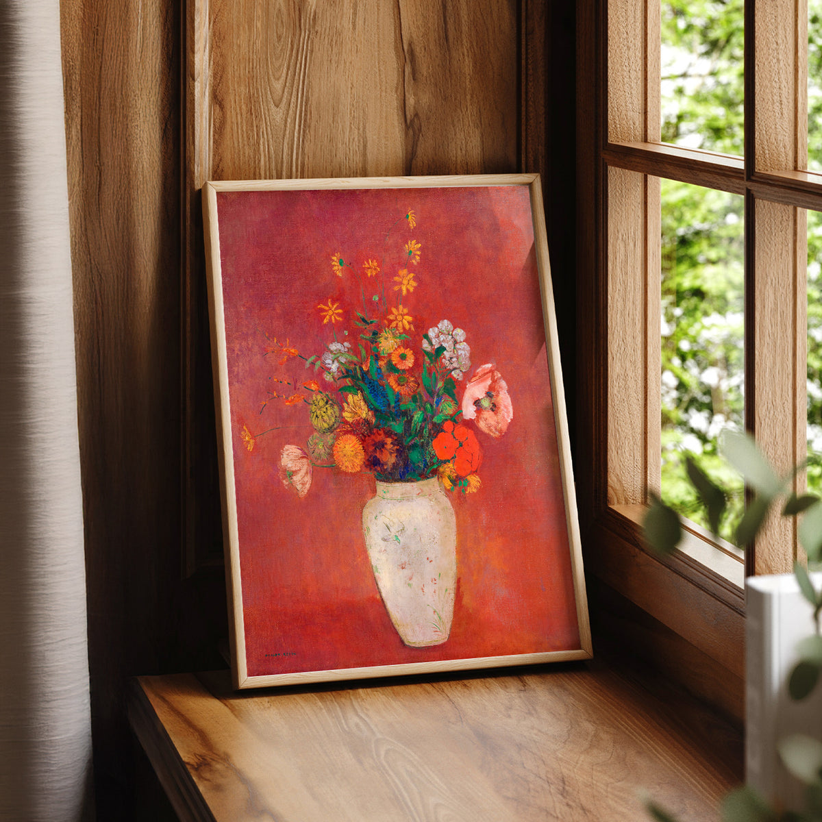 Odilon Redon Flowers against a Red Background Art Print — artwork preview 7