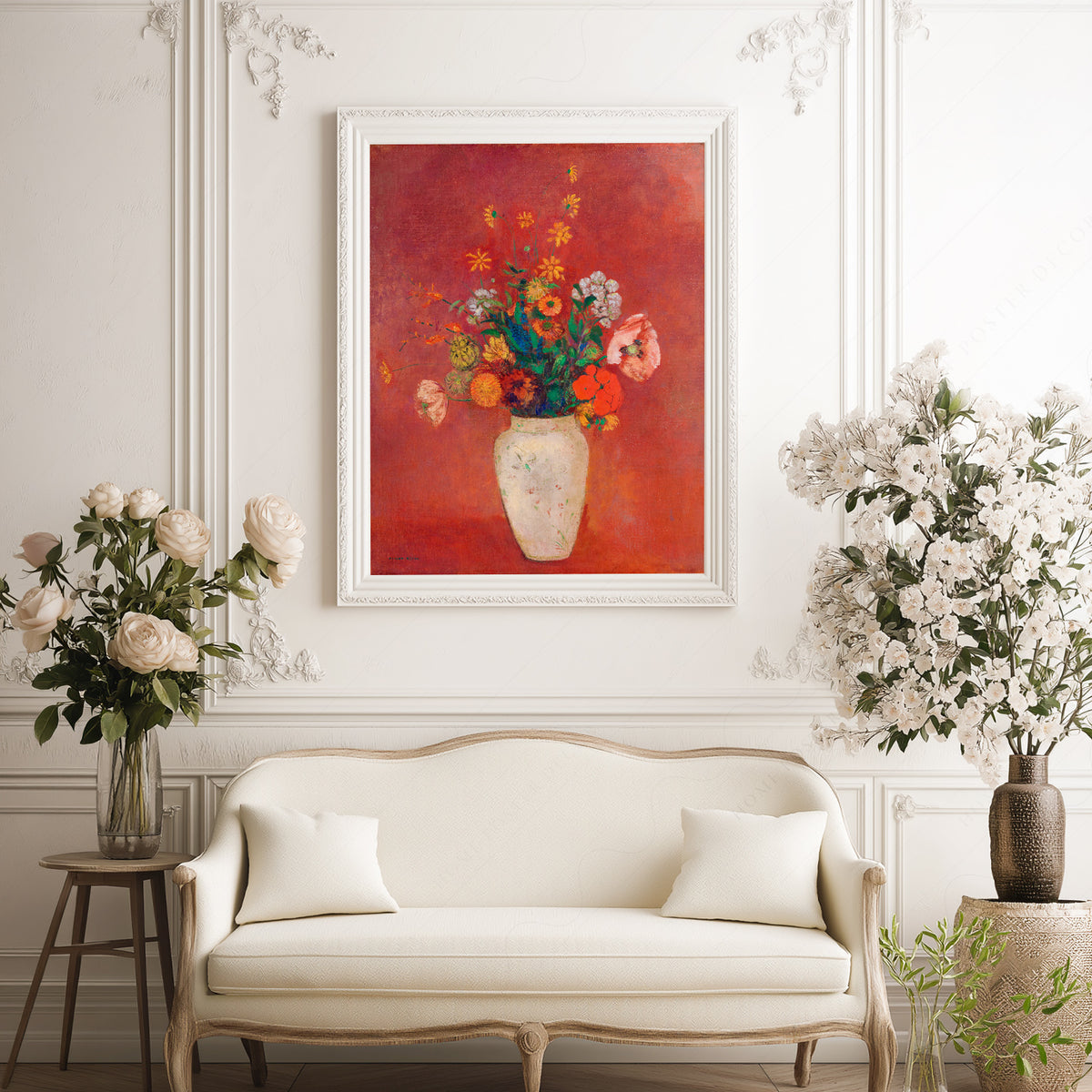 Odilon Redon Flowers against a Red Background Art Print — artwork preview 17