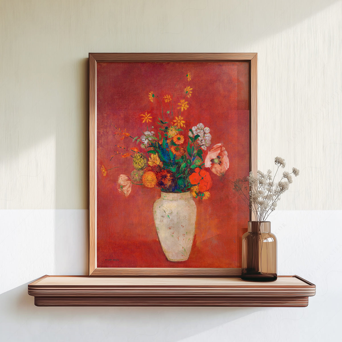 Odilon Redon Flowers against a Red Background Art Print — artwork preview 18