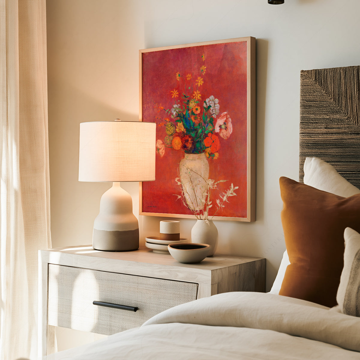 Odilon Redon Flowers against a Red Background Art Print — artwork preview 19