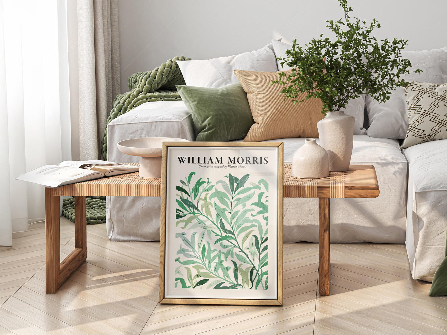 William Morris Green Leaves Cotton Print – Botanical – exhibition poster wall art