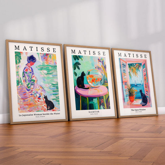 Matisse Black Cat Art Print Set of 3 – Colorful Wall – fine art print wall decor