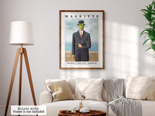 René Magritte Son of Man with Black Cat Print – fine art print wall decor