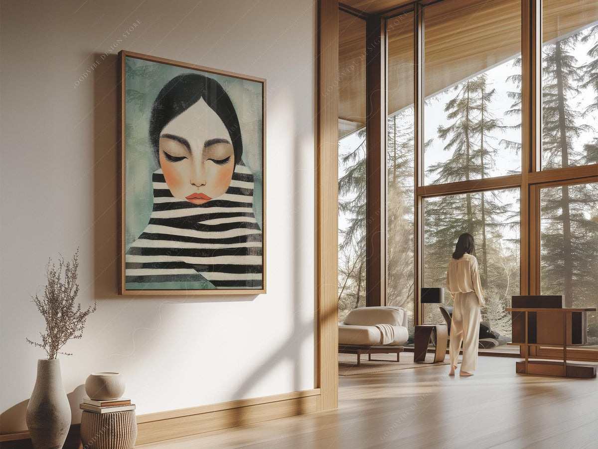 Woman Portrait Art Print – Modern Minimalist Black – museum quality art print