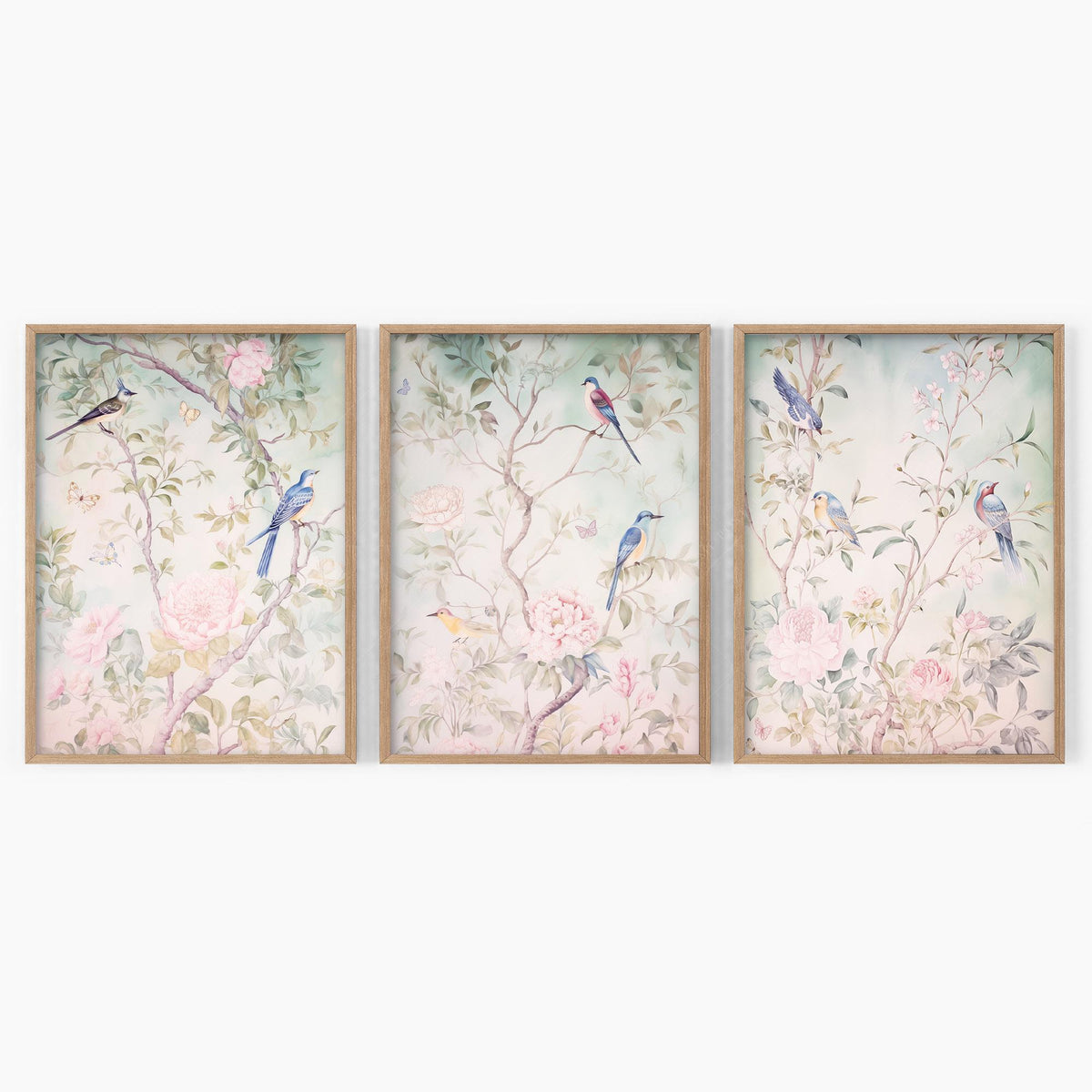 Chinoiserie Bird and Flower Art Prints Set of 3 – gallery wall art poster