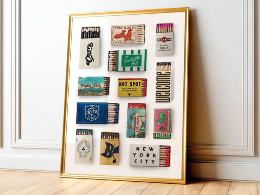 Vintage Matchbox Collection Print – Retro Travel Wall – vintage matchbox poster print