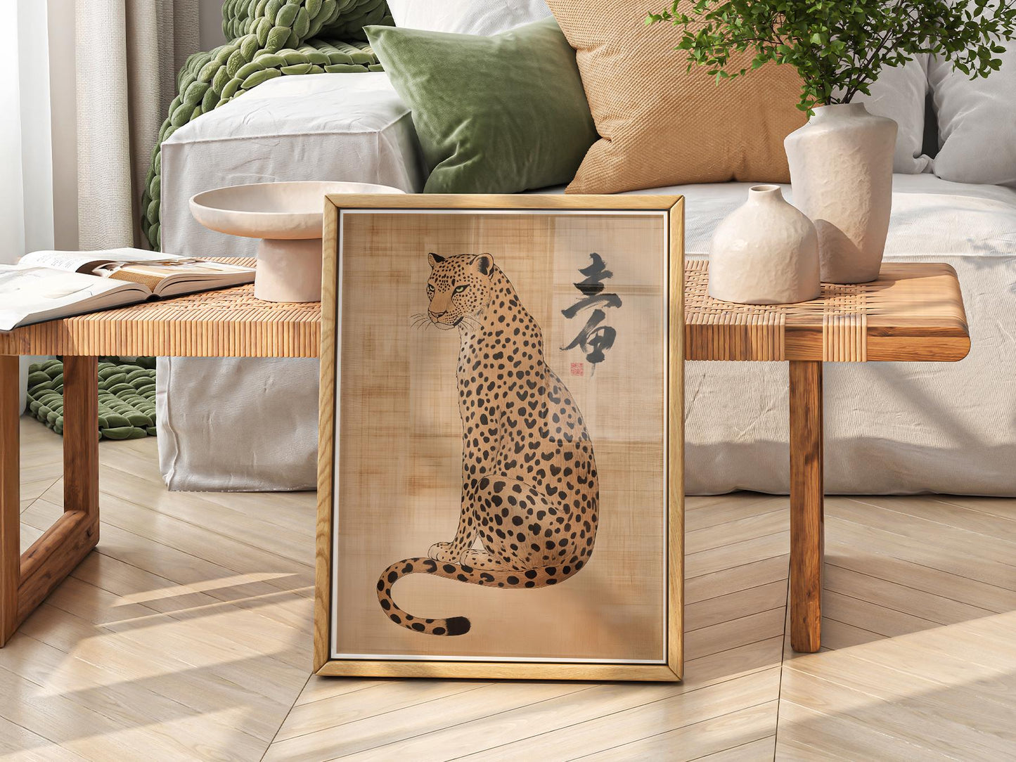 Japanese Leopard Sumi-e Art Print – Asian Ink Painting – exhibition poster wall art