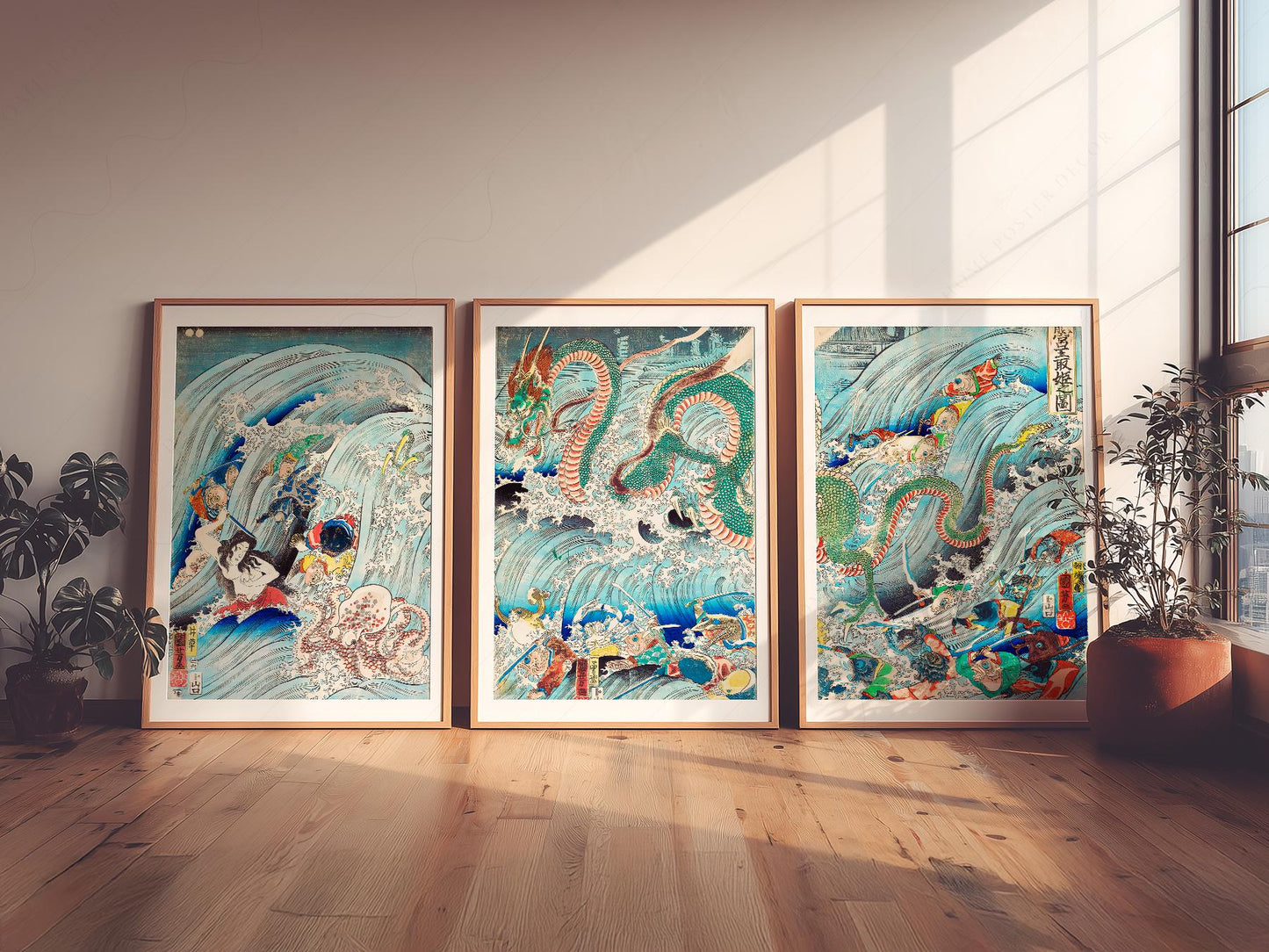 Utagawa Kuniyoshi Dragon Triptych Print Set – Japanese – exhibition poster wall art