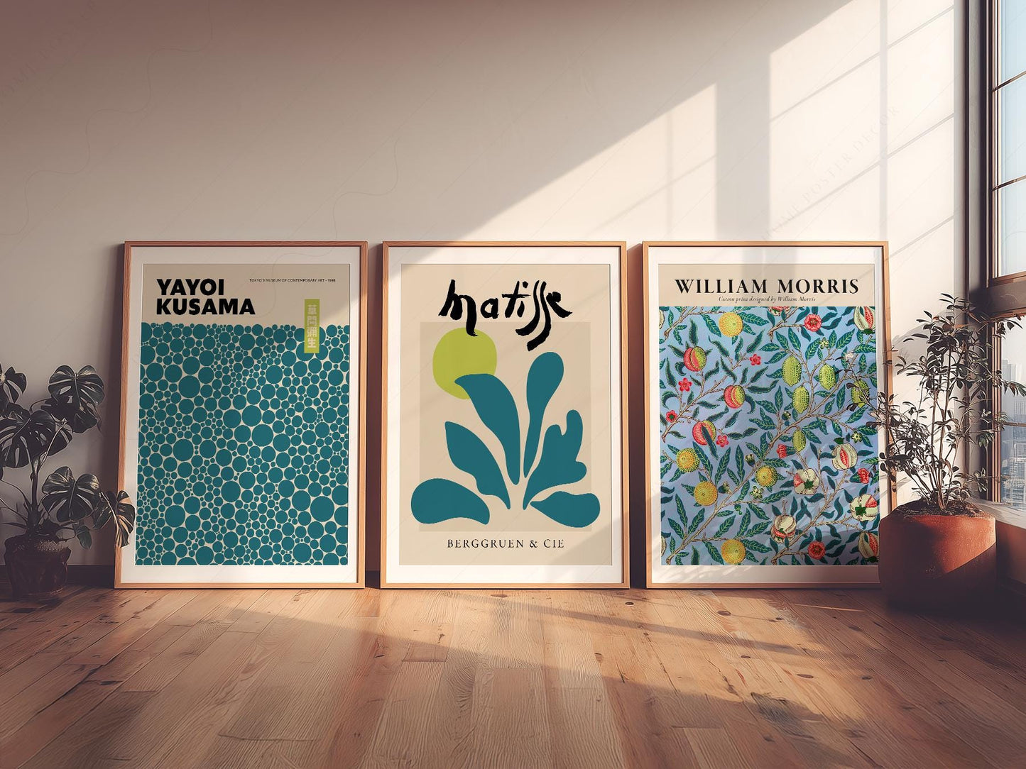 Kusama Matisse Morris Gallery Wall Set of 3 – Teal – exhibition poster wall art