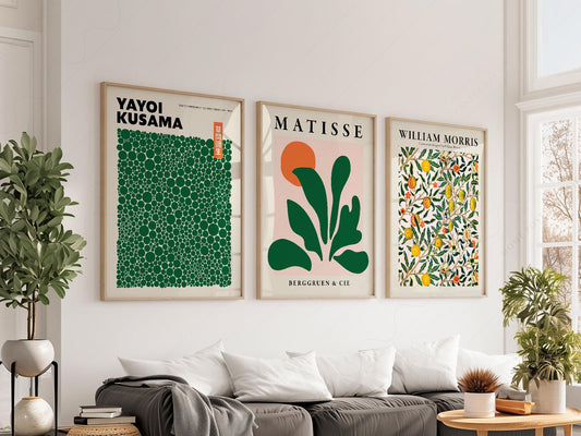 William Morris Matisse Kusama Gallery Wall Set – Green – fine art print wall decor
