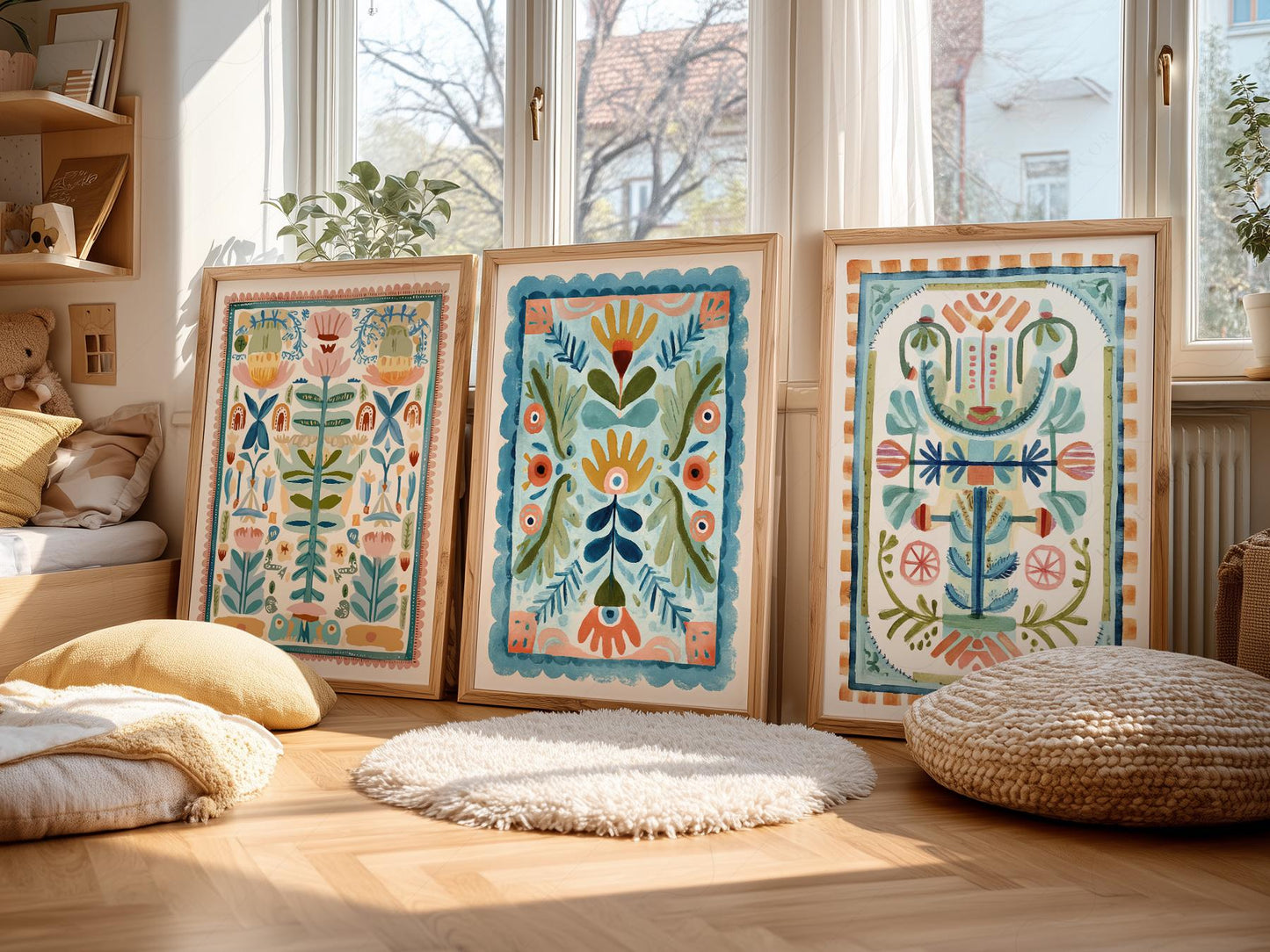 Boho Floral Tapestry Art Print Set of 3 – Maximalist – exhibition poster wall art