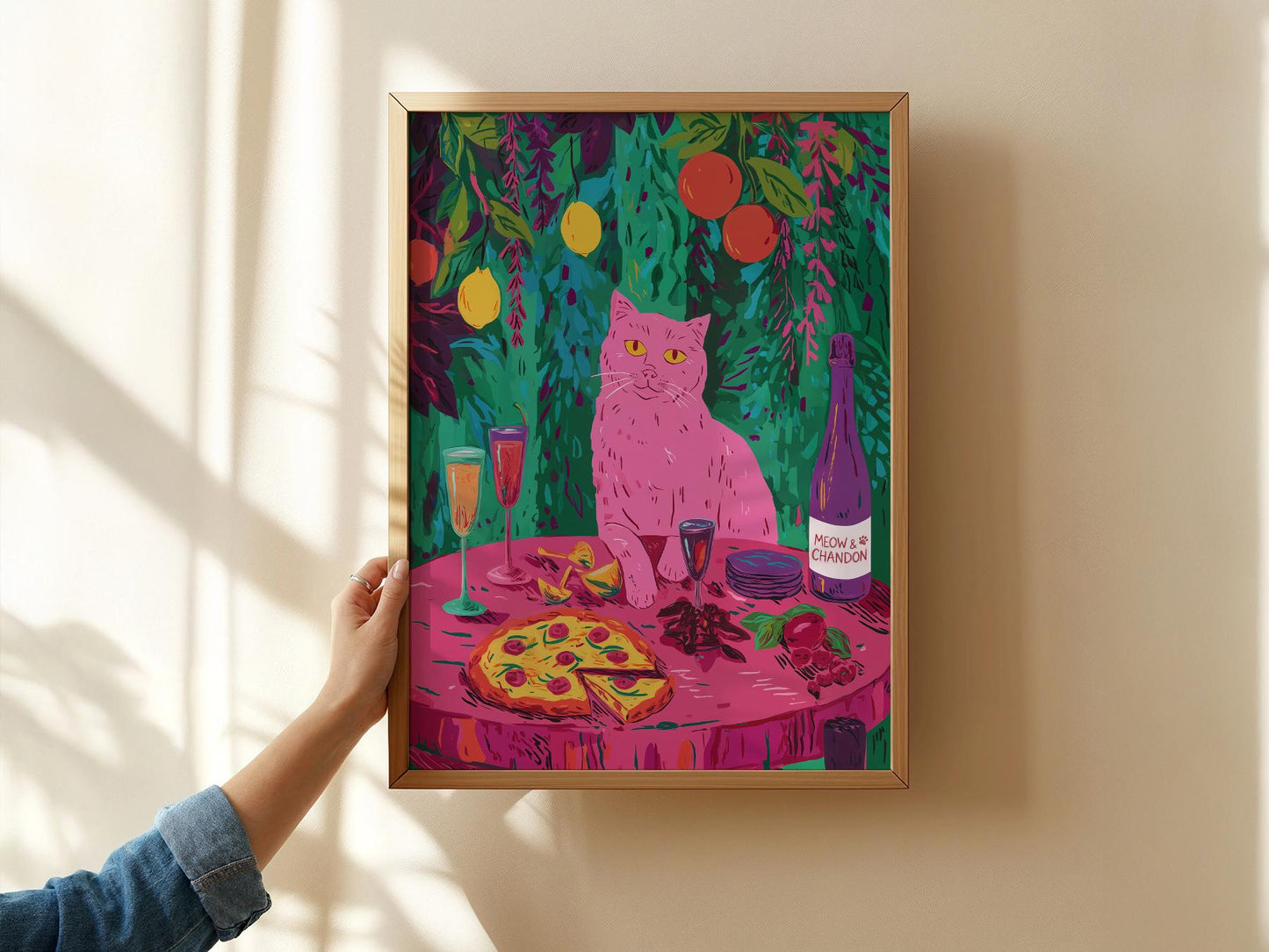 Meow Chandon Cat Print – Maximalist Kitchen Art Funny – exhibition poster wall art