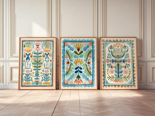 Boho Floral Tapestry Art Print Set of 3 – Maximalist – fine art print wall decor