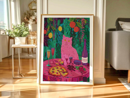 Meow Chandon Cat Print – Maximalist Kitchen Art Funny – fine art print wall decor