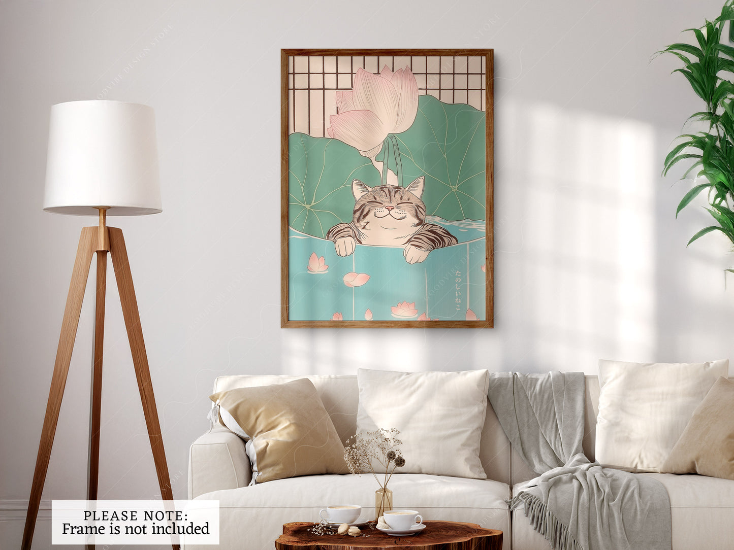 Japanese Cat Print, Minimalist Zen Wall Art