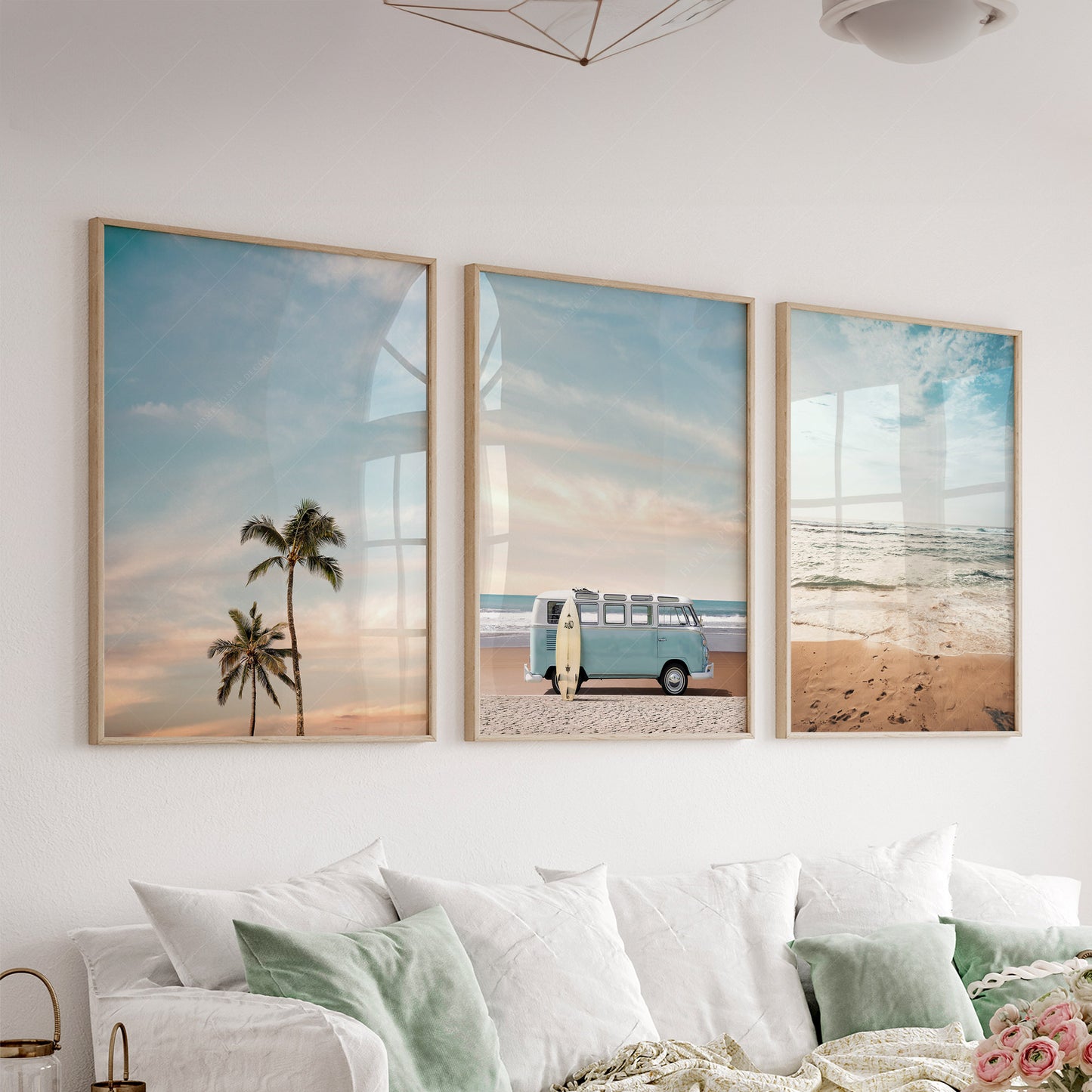 Set of 3 Beach Prints, Turquoise Van Print, Palm Tree and Sand Photo