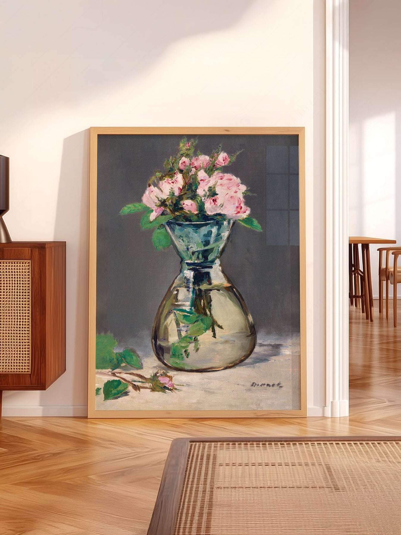 Édouard Manet Moss Roses in a Vase wall art in a cozy home study or reading room