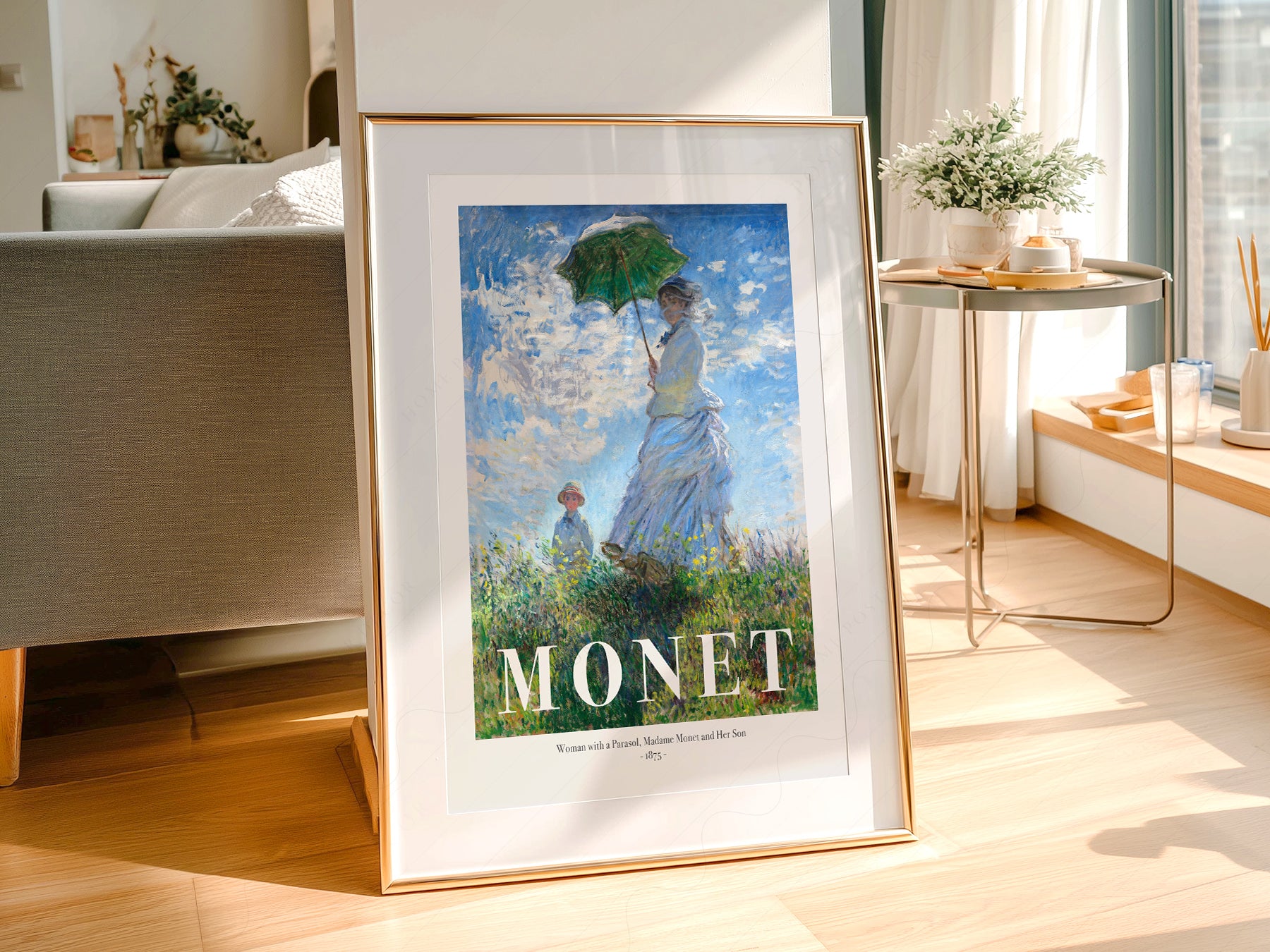 Gallery wall featuring Claude Monet Woman with a Parasol fine art print
