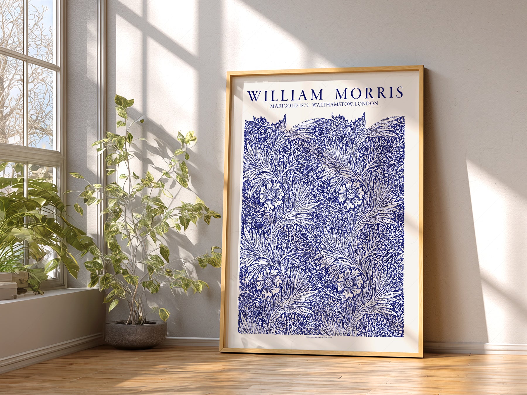 William Morris Marigold print styled in a mid-century modern dining room