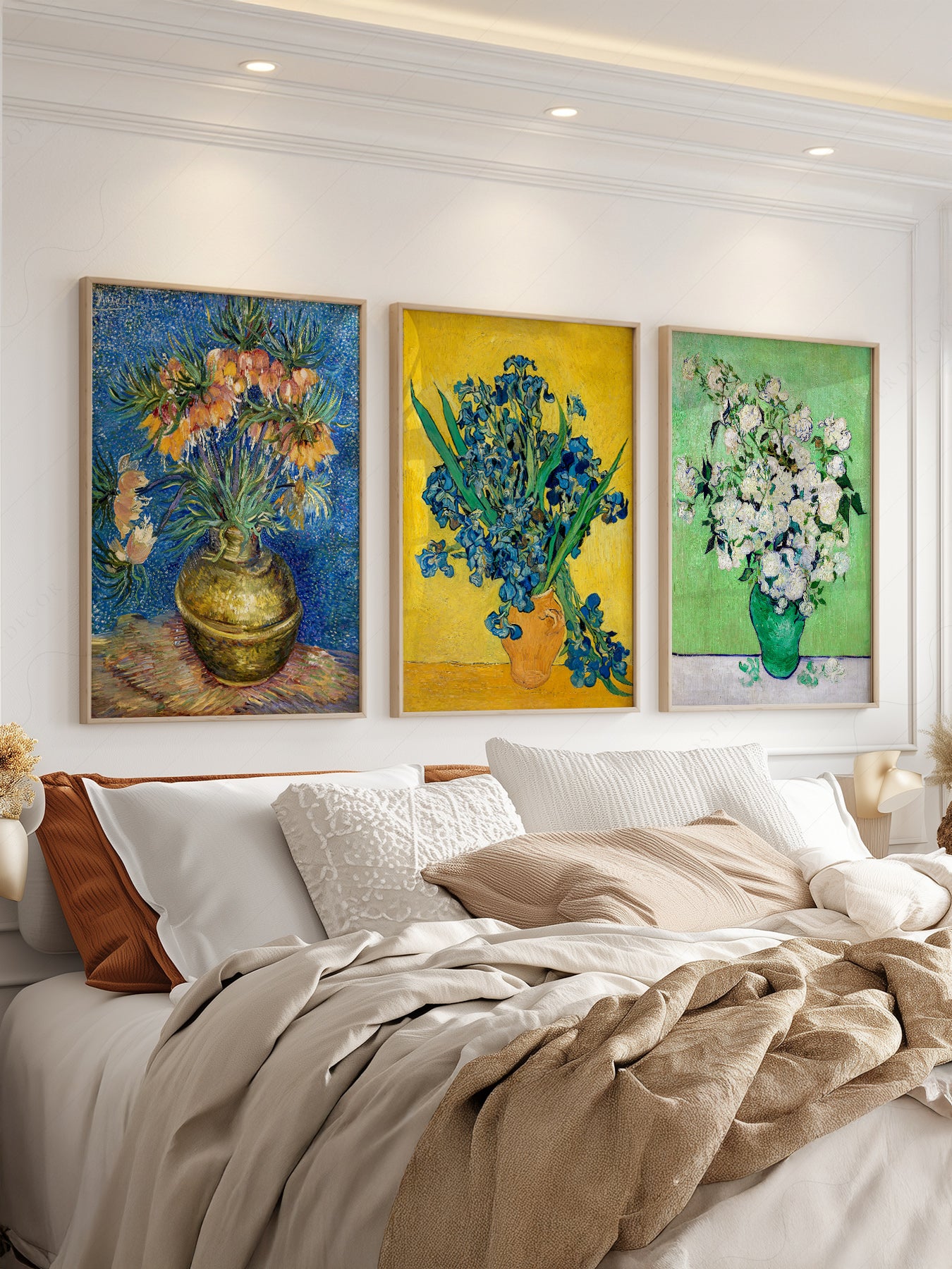 Vincent Van Gogh art print styled in a Scandinavian bedroom