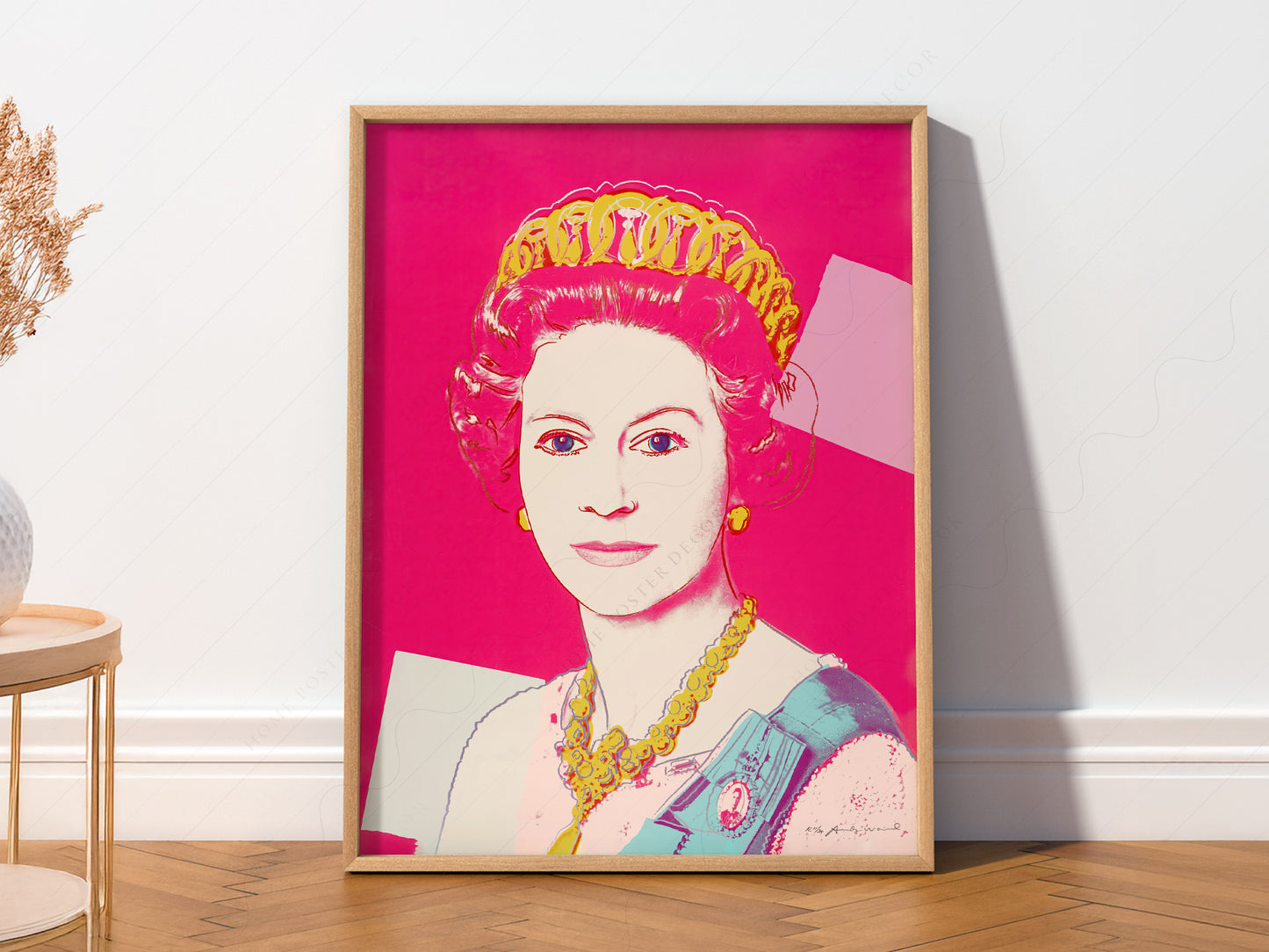 Andy Warhol art print as wall decor in a minimalist home office