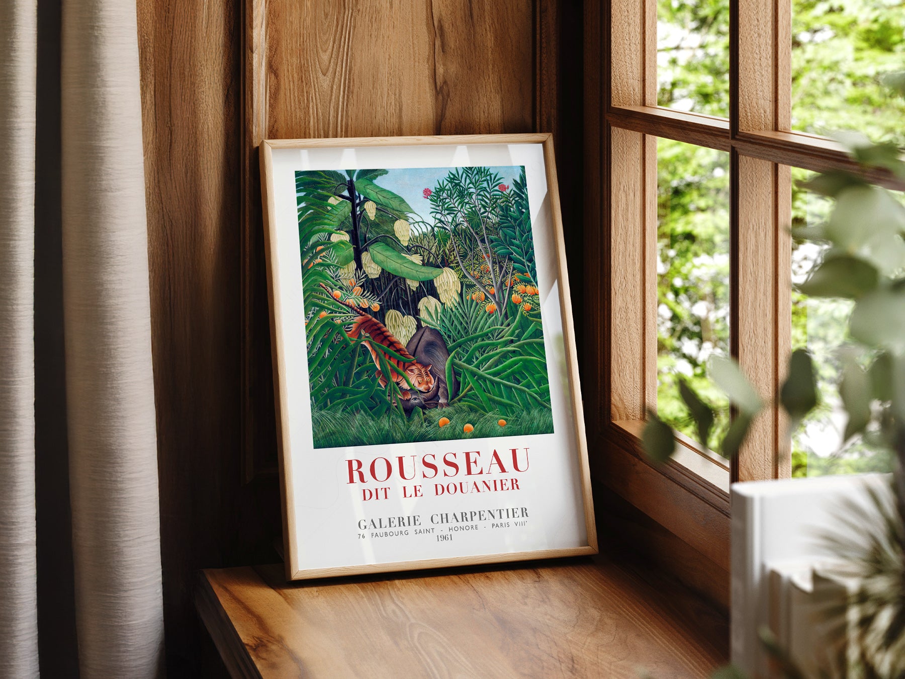 Henri Rousseau Tiger in a Tropical Storm in a light-filled Japandi-inspired living space