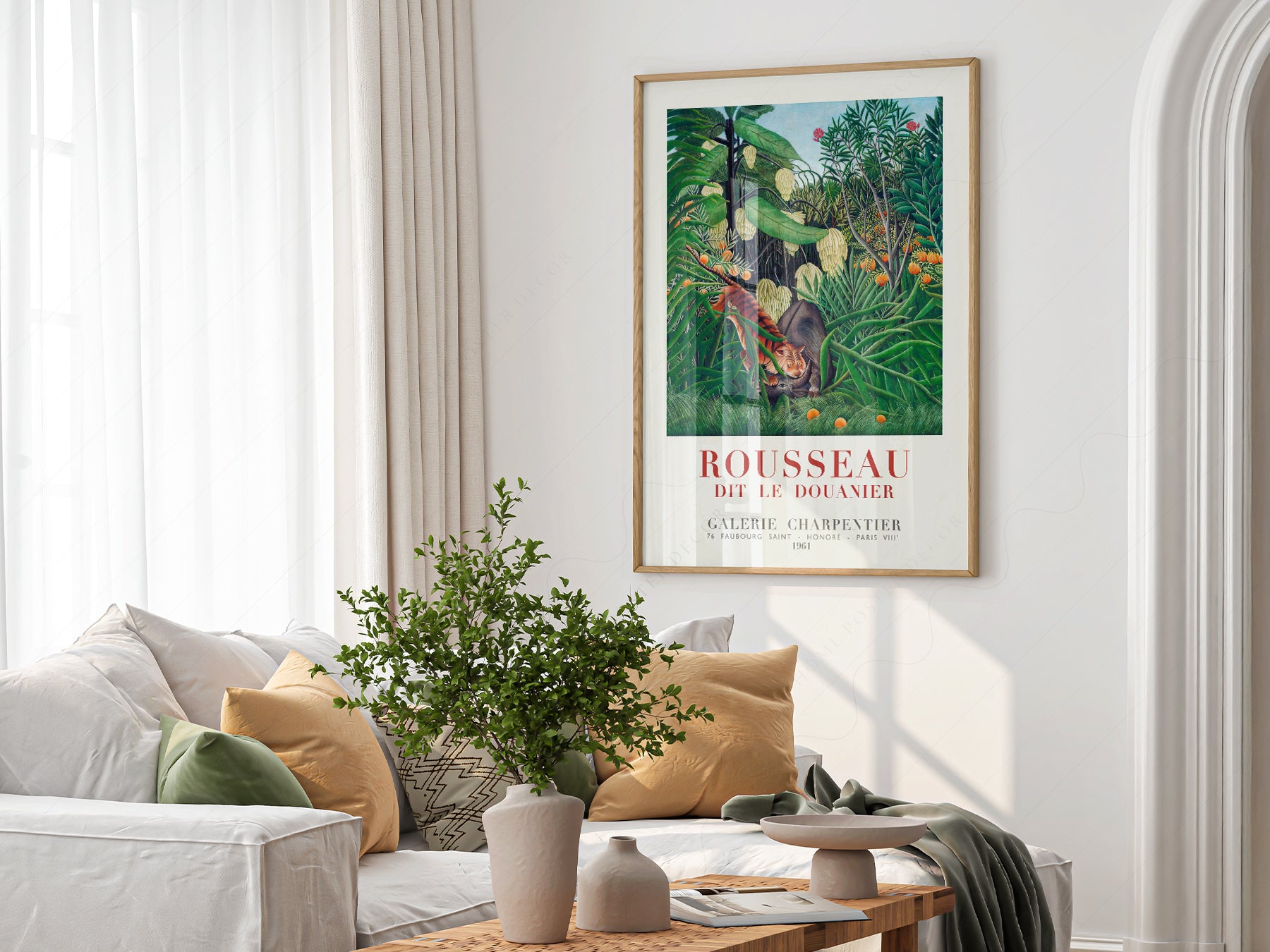Multiple size options for Henri Rousseau Tiger in a Tropical Storm wall art print display