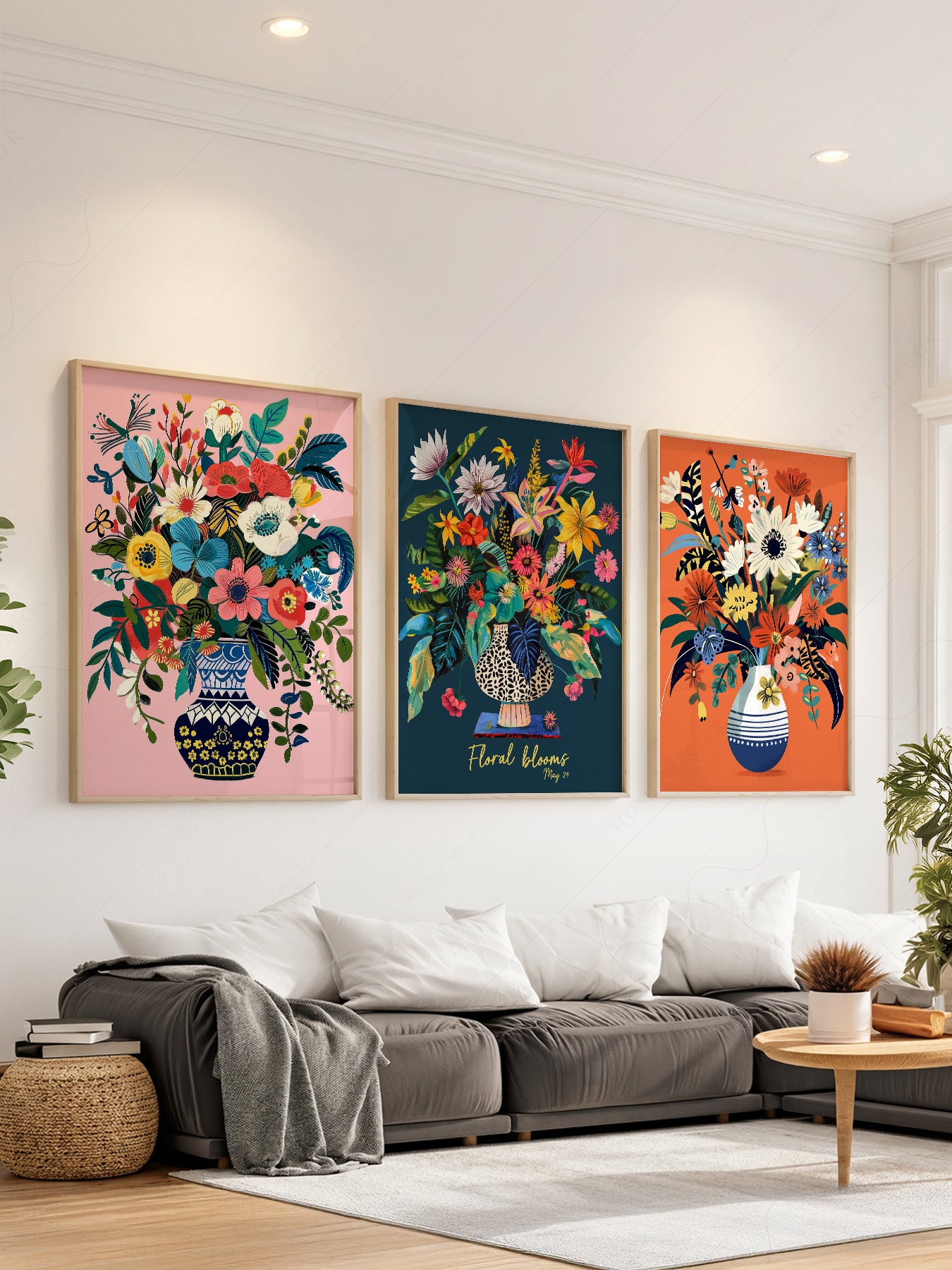 Floral Blooms Triptych Art Print Set – Vibrant Botanical Wall Decor