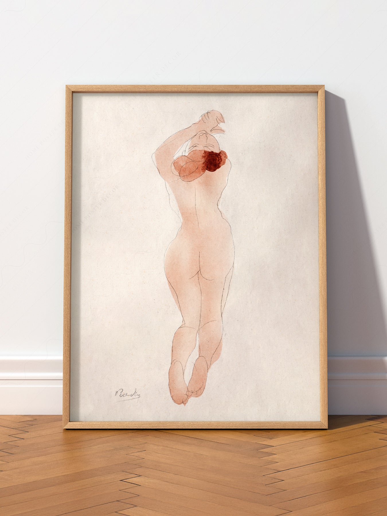 Auguste Rodin Female Nude Study wall art print displayed in a bright modern living room