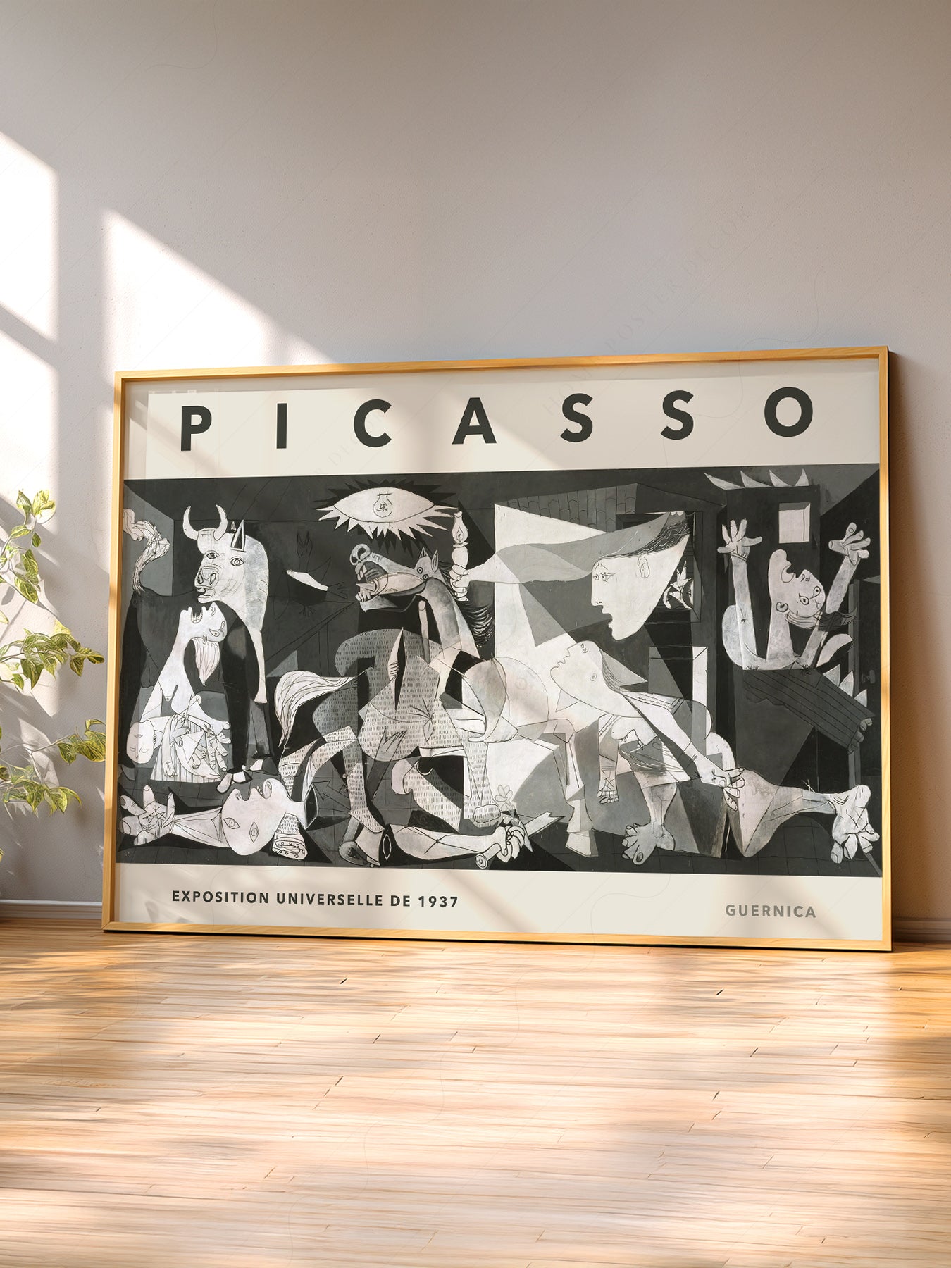 Pablo Picasso Guernica Exhibition wall art print displayed in a bright modern living room
