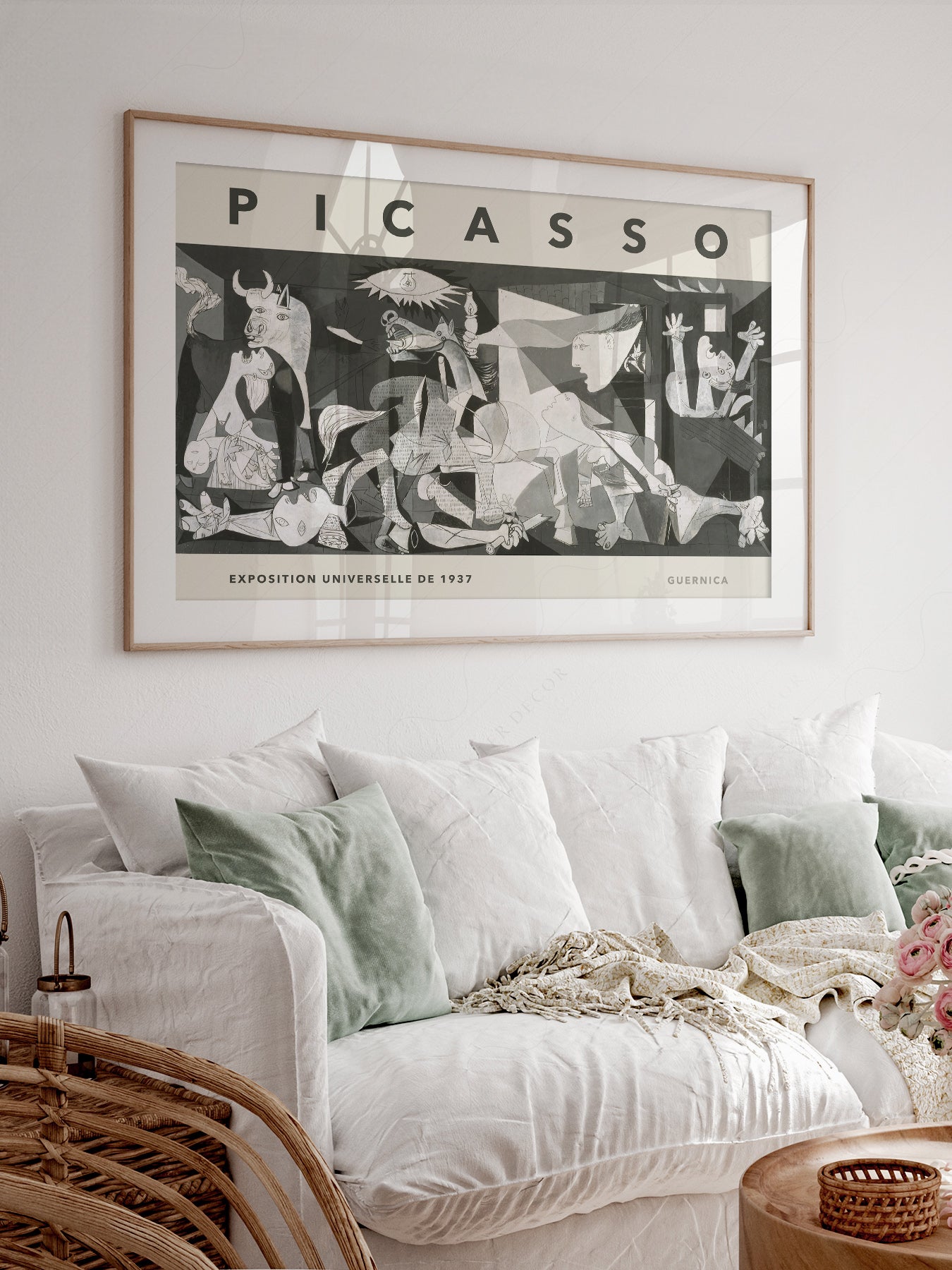 Pablo Picasso art print styled in a Scandinavian bedroom