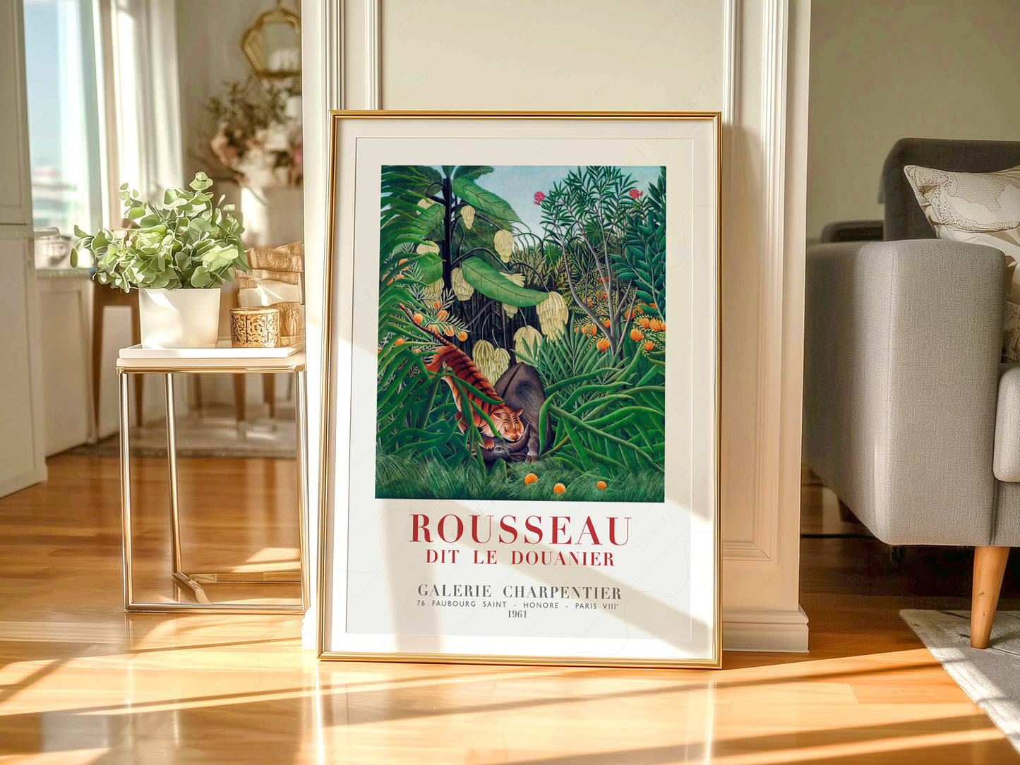 Henri Rousseau art print styled in a Scandinavian bedroom