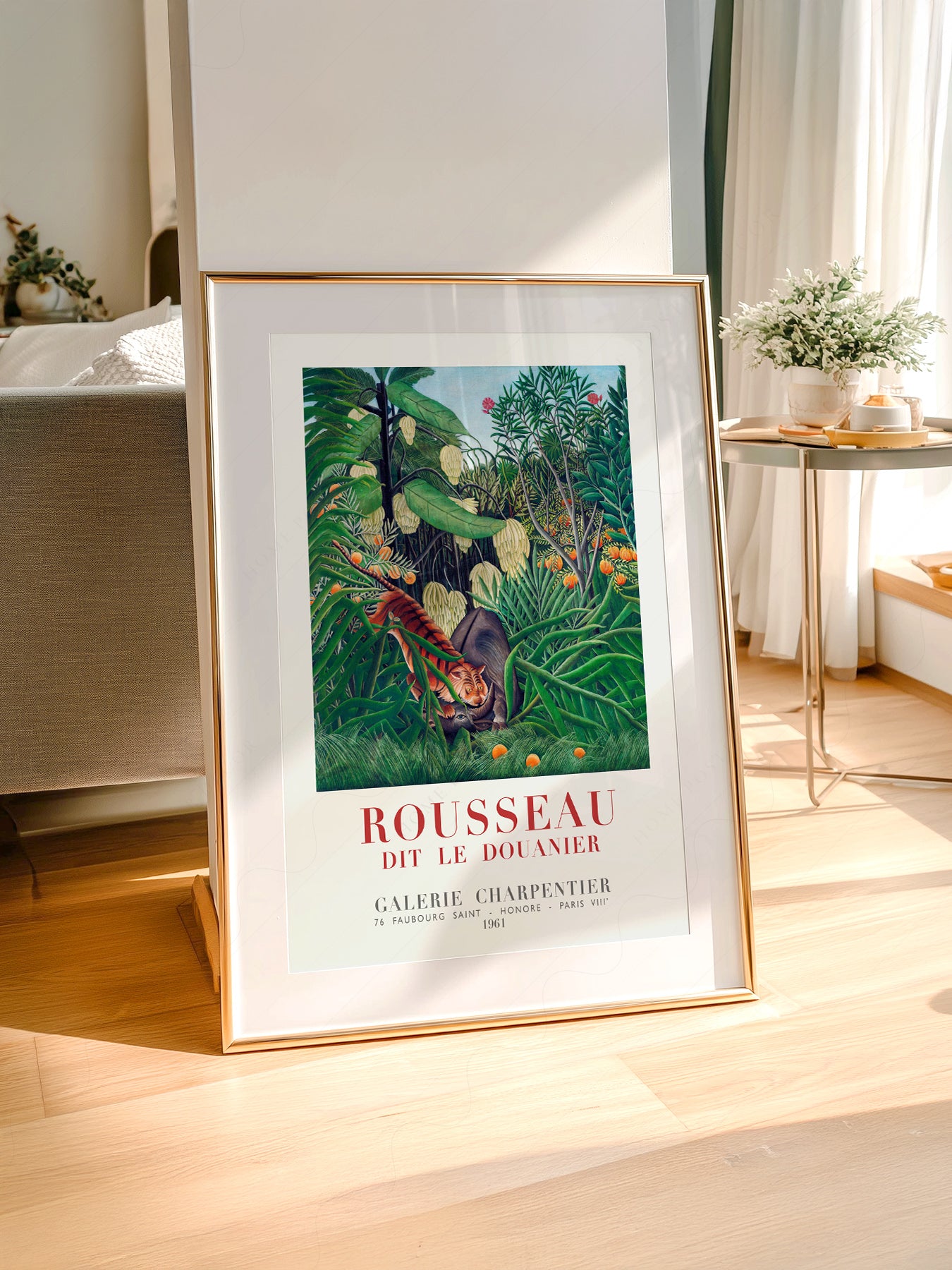 Henri Rousseau art print styled in a Scandinavian bedroom