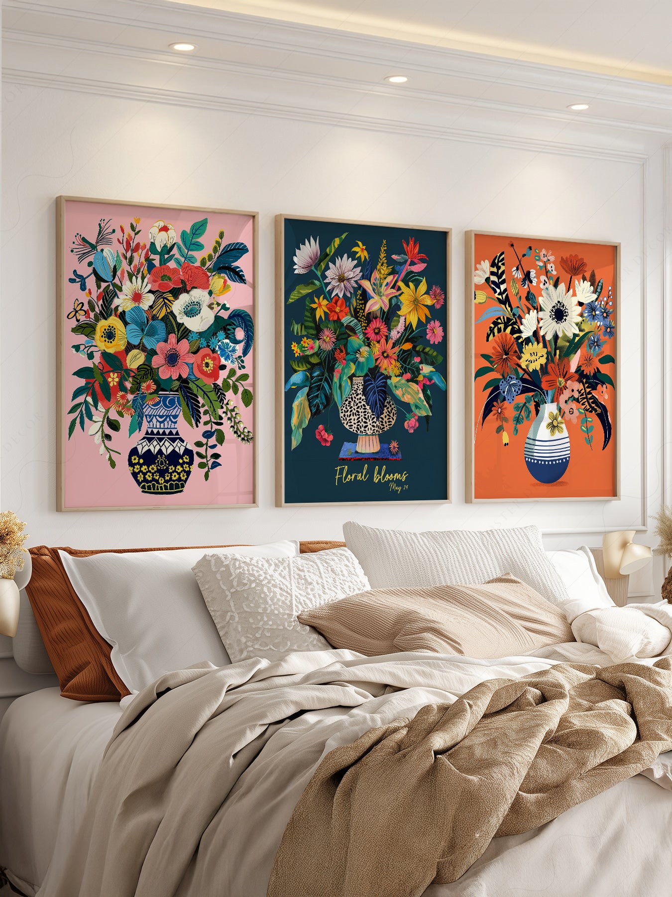 Floral Blooms Triptych Art Print Set – Vibrant Botanical Wall Decor