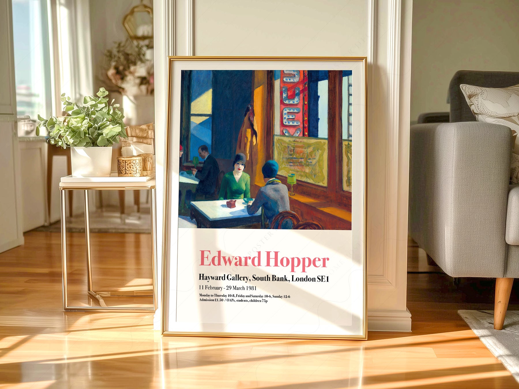 Edward Hopper Chop Suey Exhibition wall art print displayed in a bright modern living room