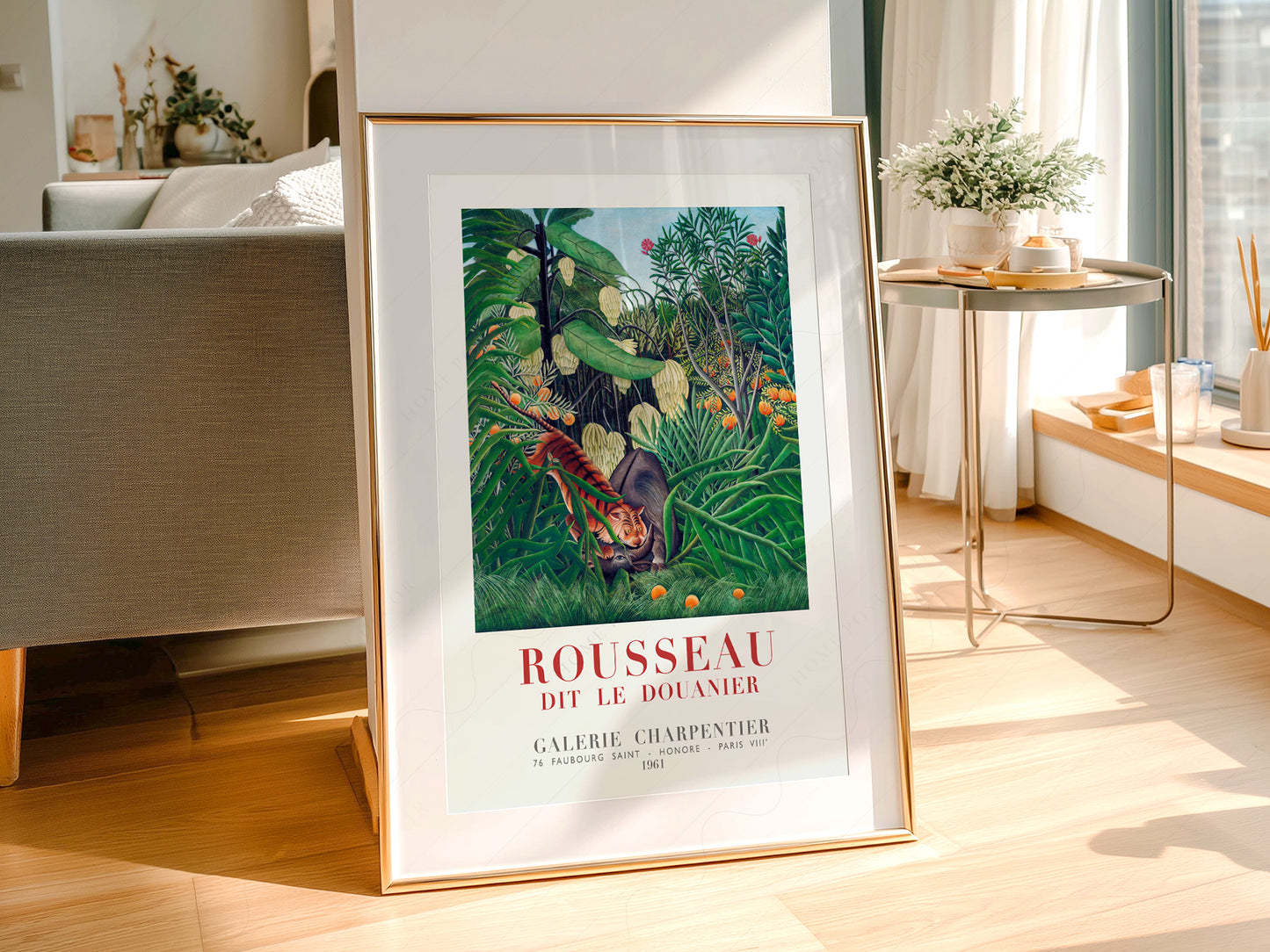 Gallery wall featuring Henri Rousseau Tiger in a Tropical Storm fine art print