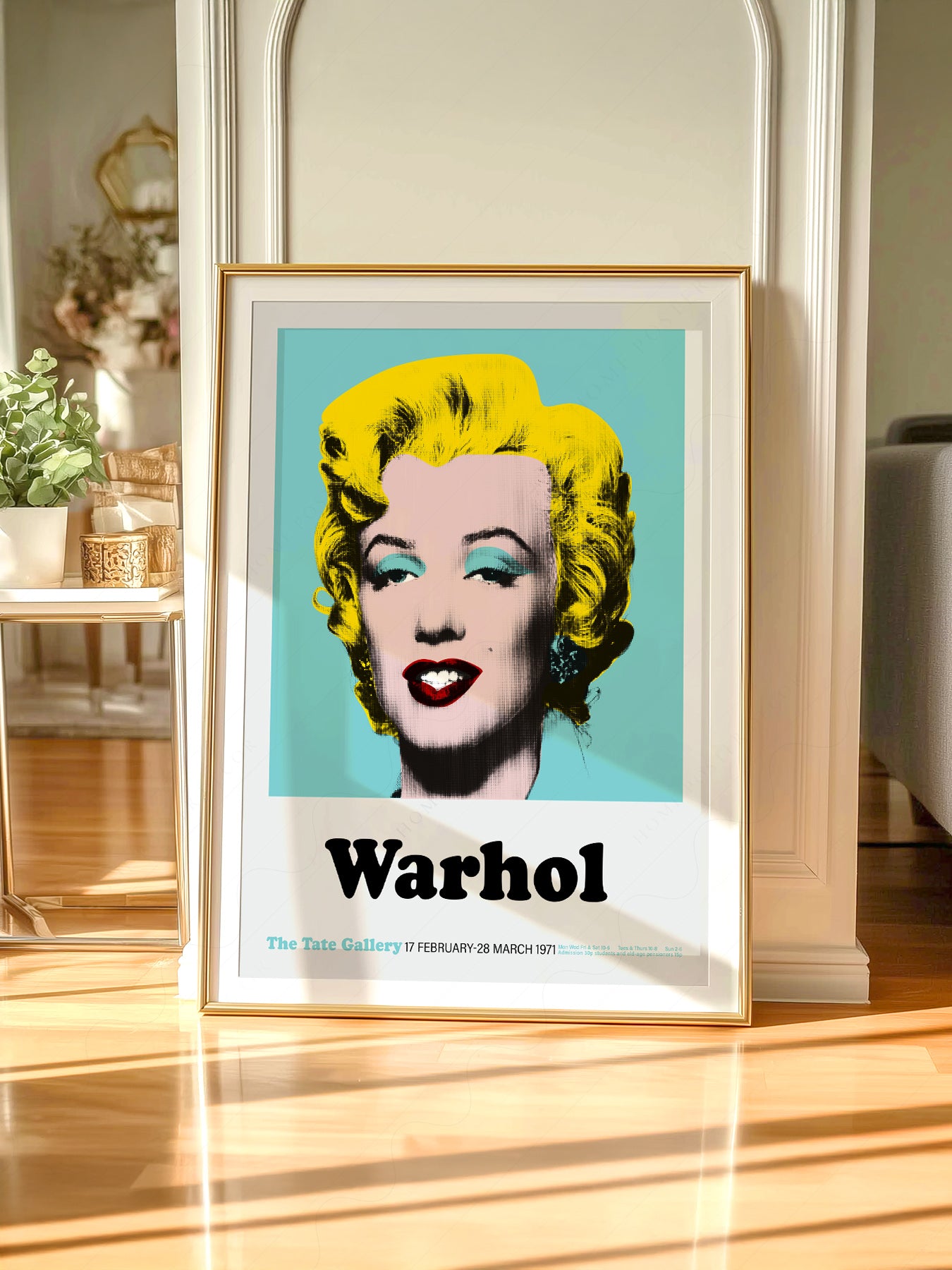 Andy Warhol wall art in a cozy home study or reading room