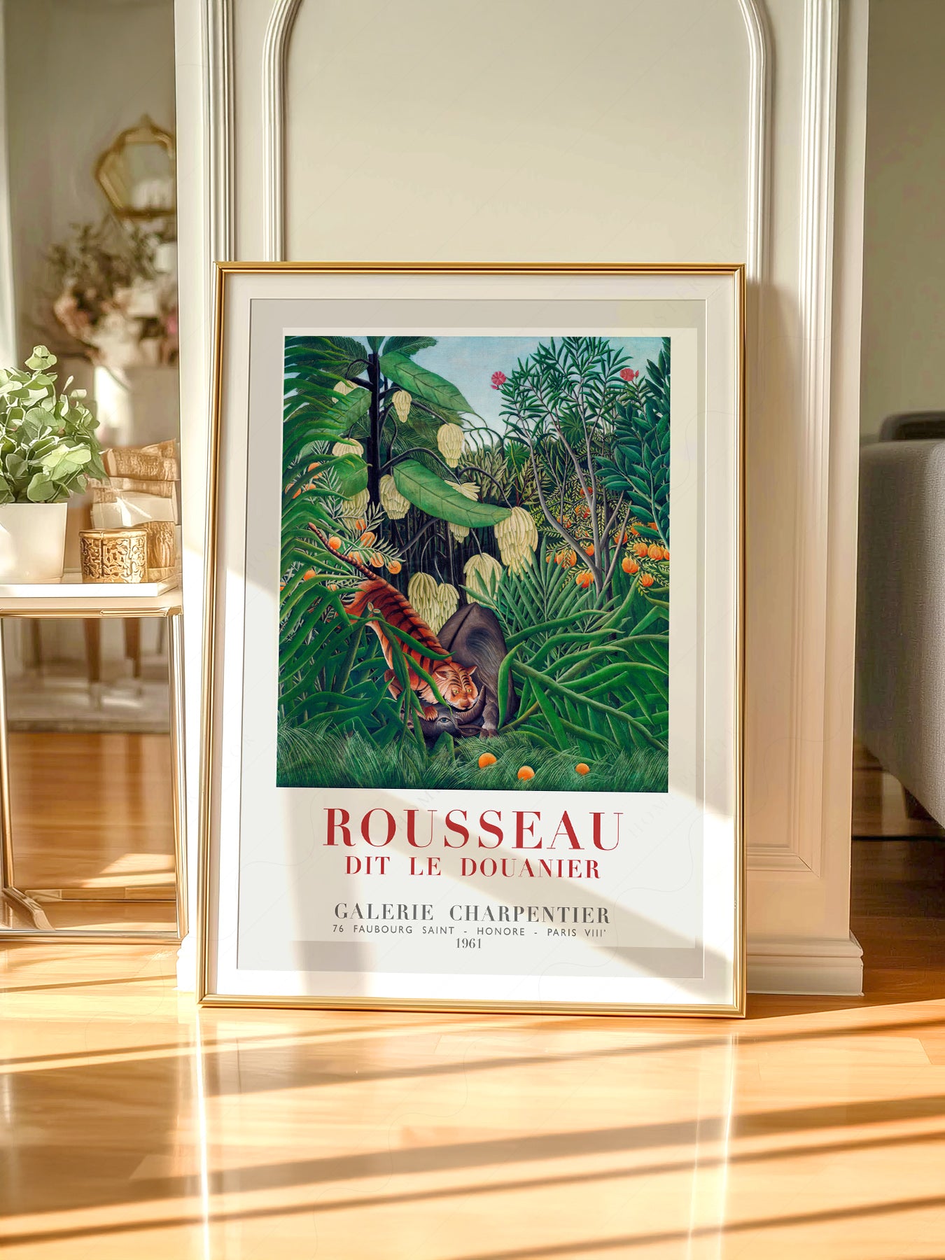 Gallery wall featuring Henri Rousseau Tiger in a Tropical Storm fine art print