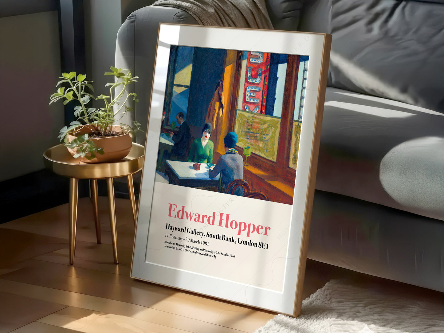 Edward Hopper art print styled in a Scandinavian bedroom