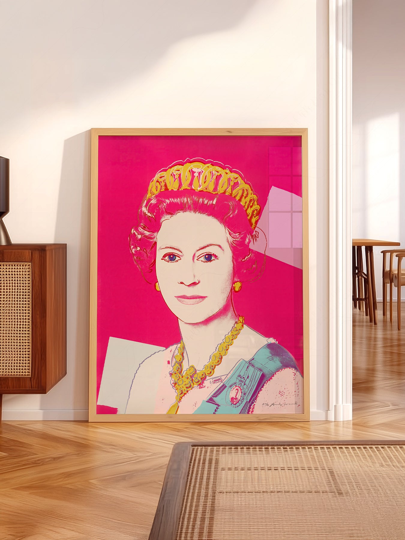 Andy Warhol wall art in a cozy home study or reading room