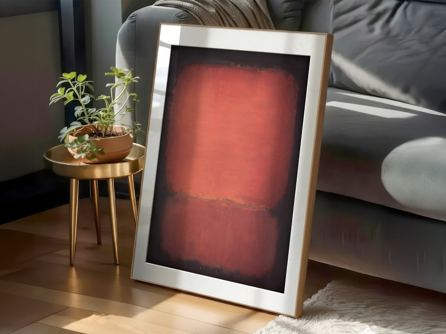 Mark Rothko Untitled Red and Black print styled in a mid-century modern dining room