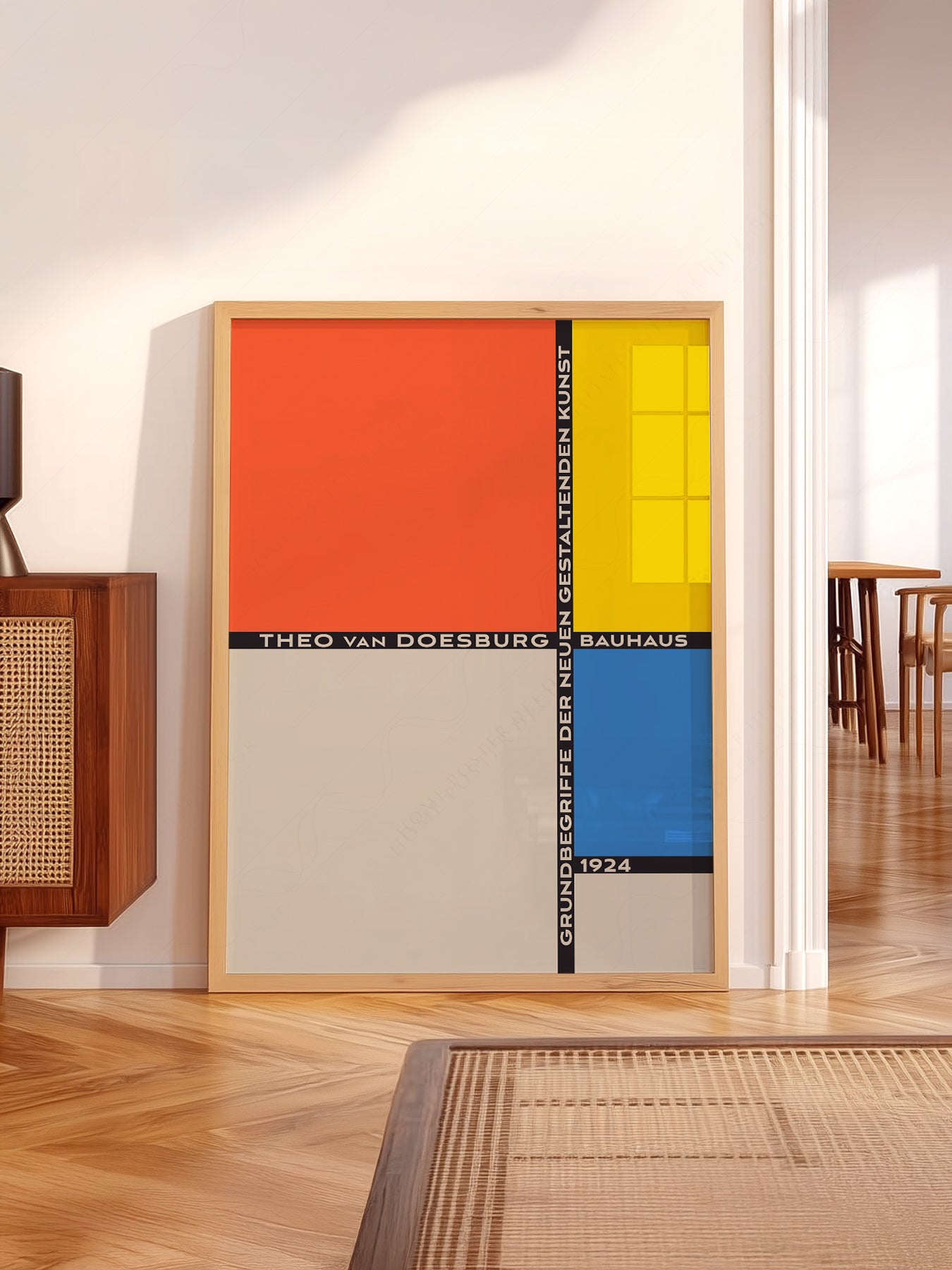 Theo van Doesburg Bauhaus 1924 wall art in a cozy home study or reading room