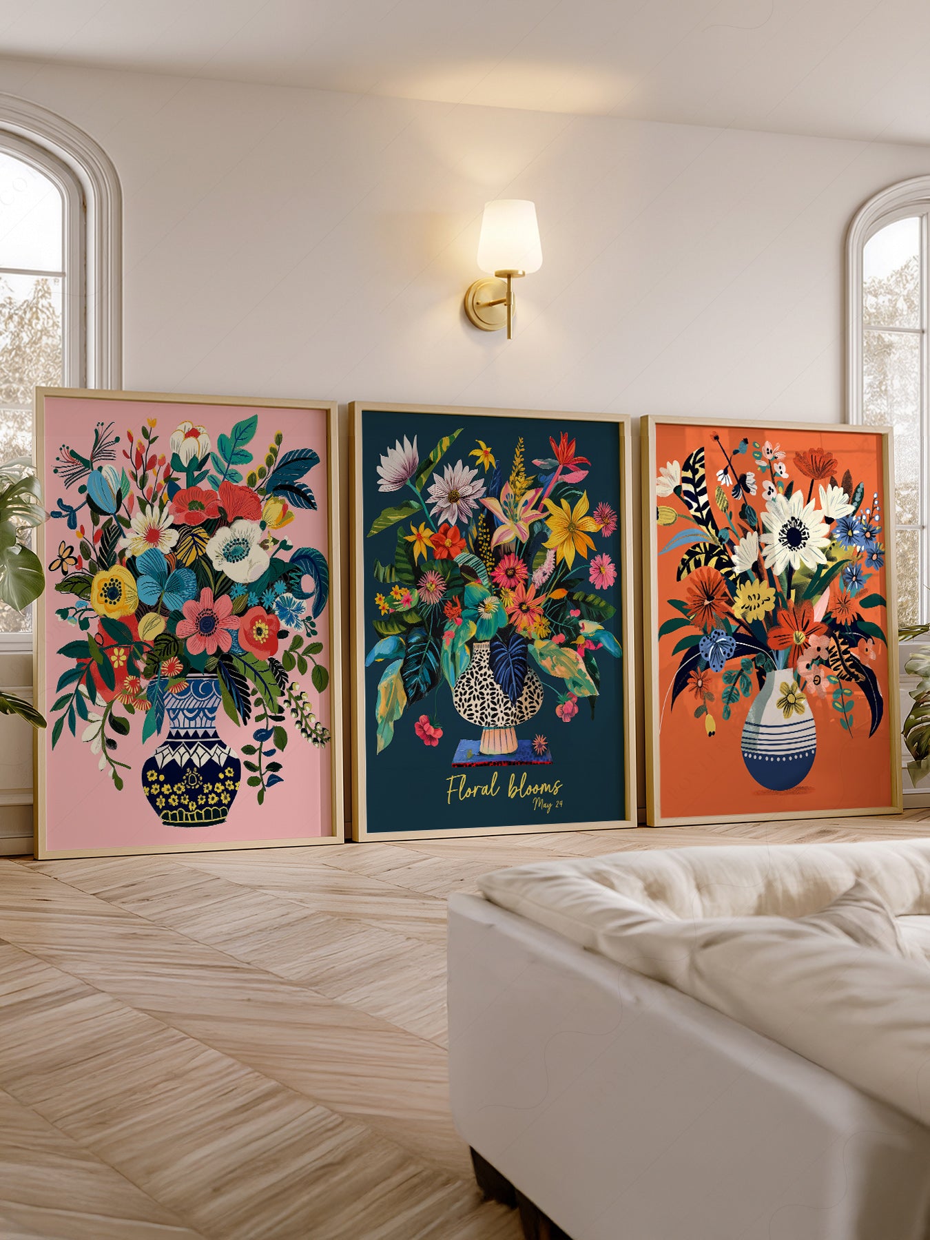 Floral Blooms Triptych Art Print Set – Vibrant Botanical Wall Decor